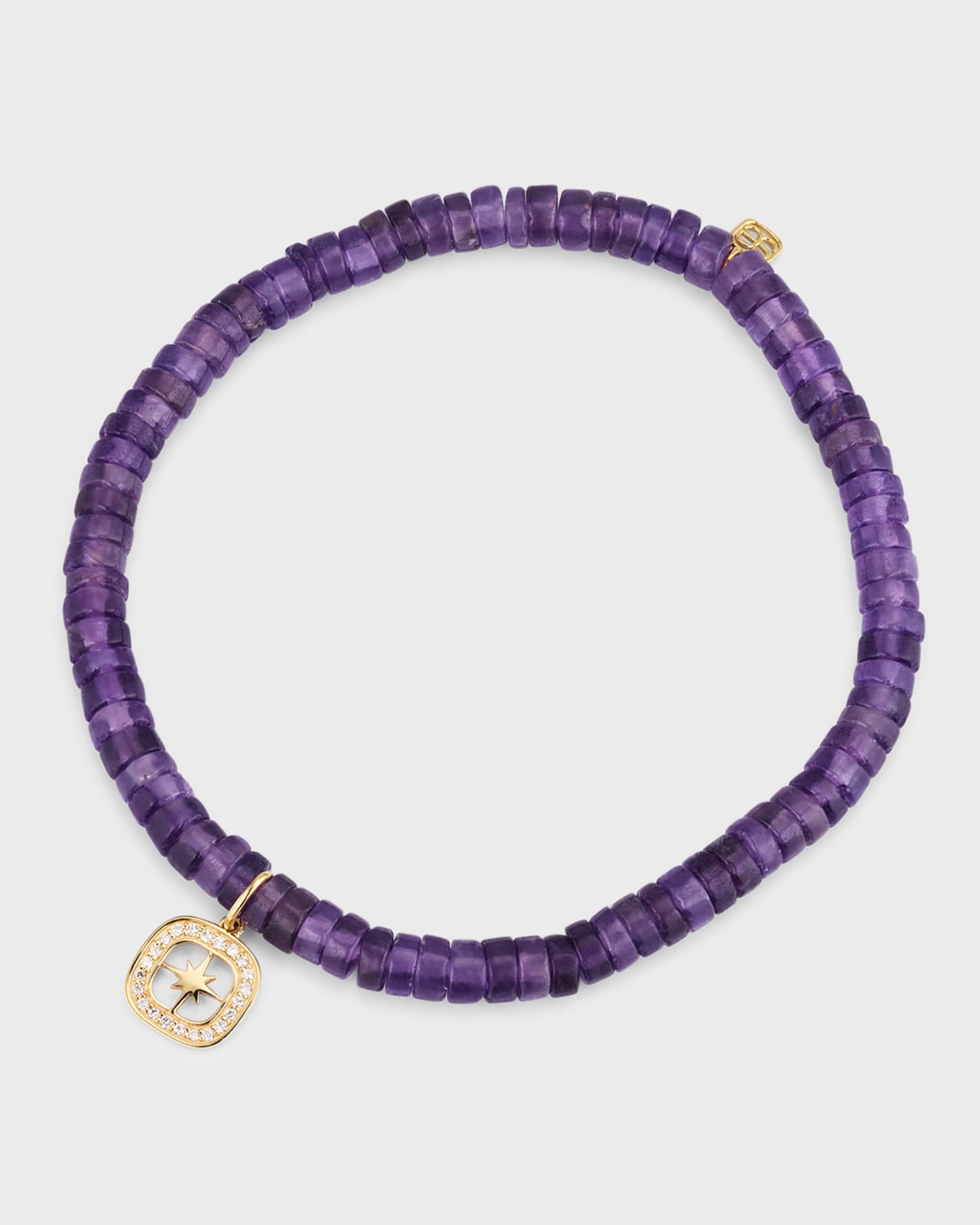 14k Gold Amethyst Beaded Bracelet with Diamond Starburst Charm 0