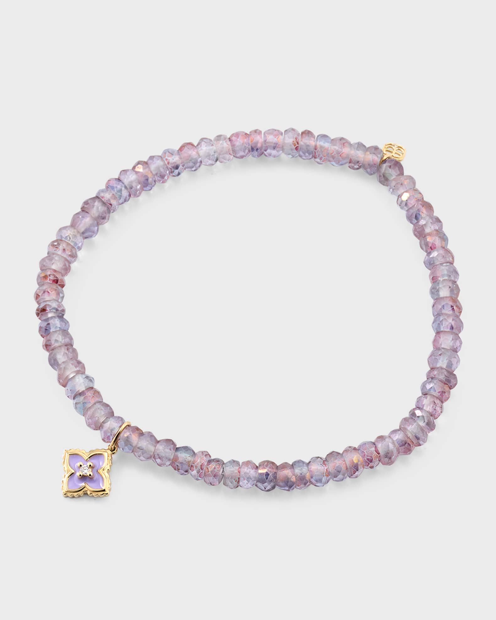 Mystic Rainbow Quartz Rondelle Bracelet with Mini Diamond Moroccan Enamel Charm 0