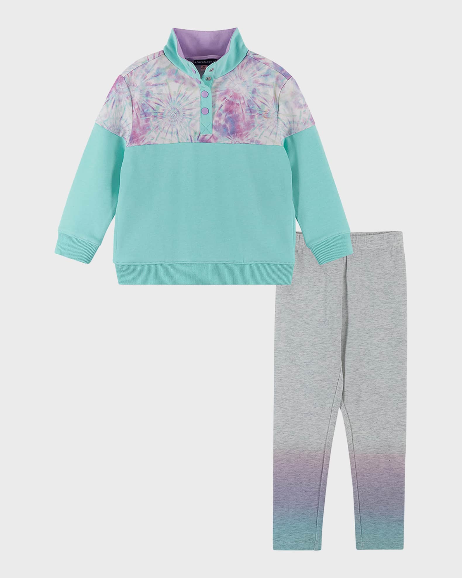 Andy & Evan Girl's Tie Dye Colorblocked Quarter Zip And Leggings Set, Size 2-6X