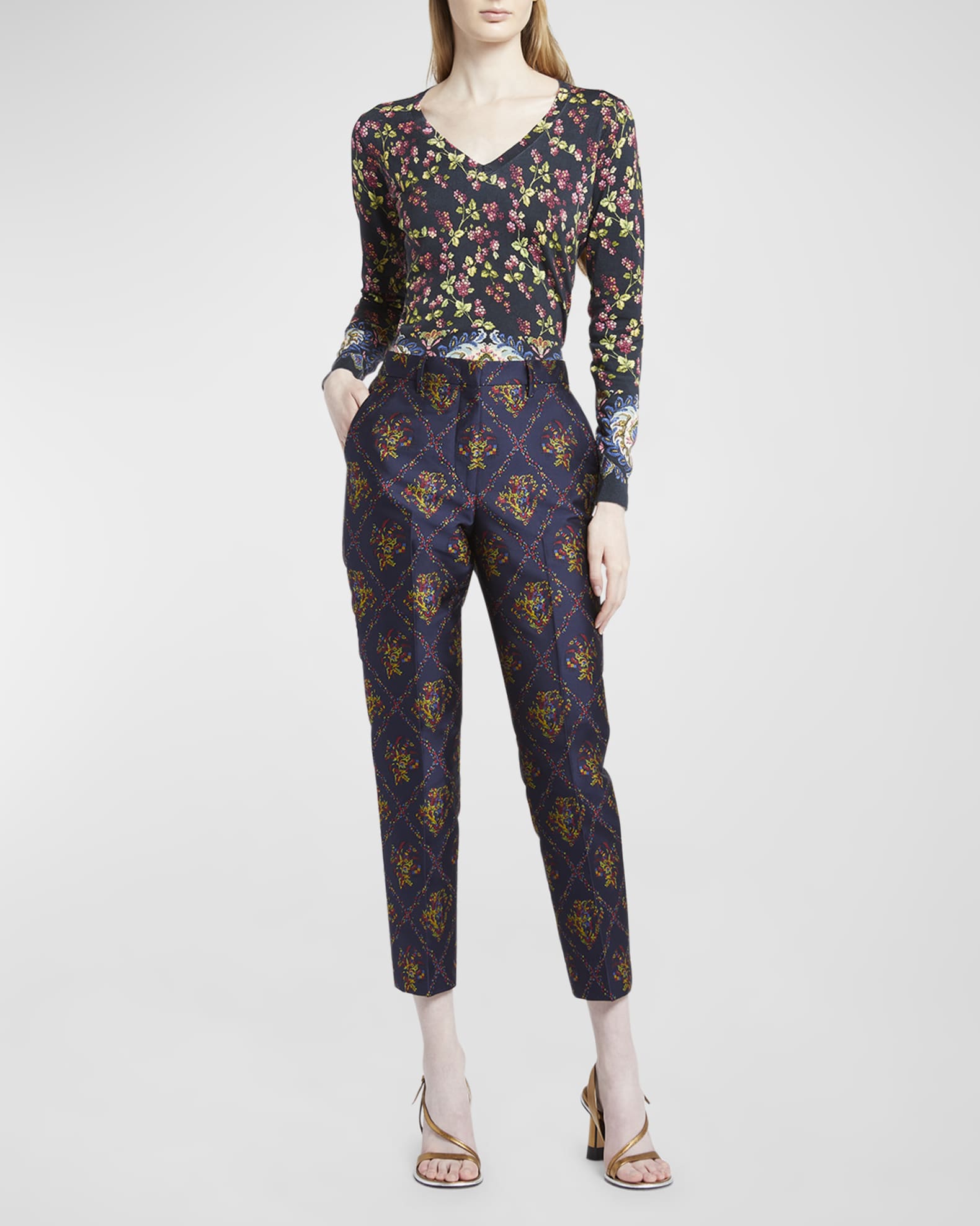 Etro Micor Floral Jacquard Pants | Neiman Marcus