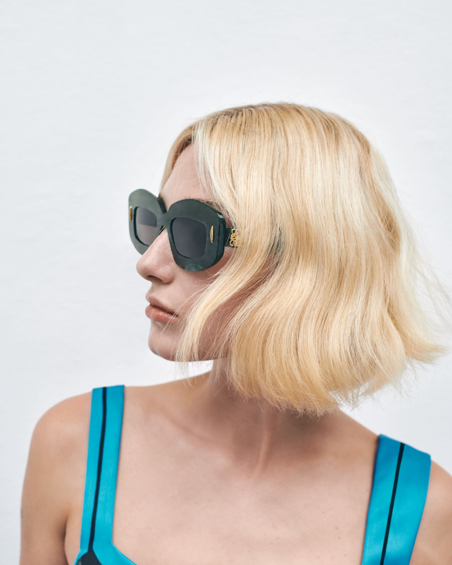 Loewe Emerald Green Acetate Rectangle Sunglasses With Golden Accents Neiman Marcus