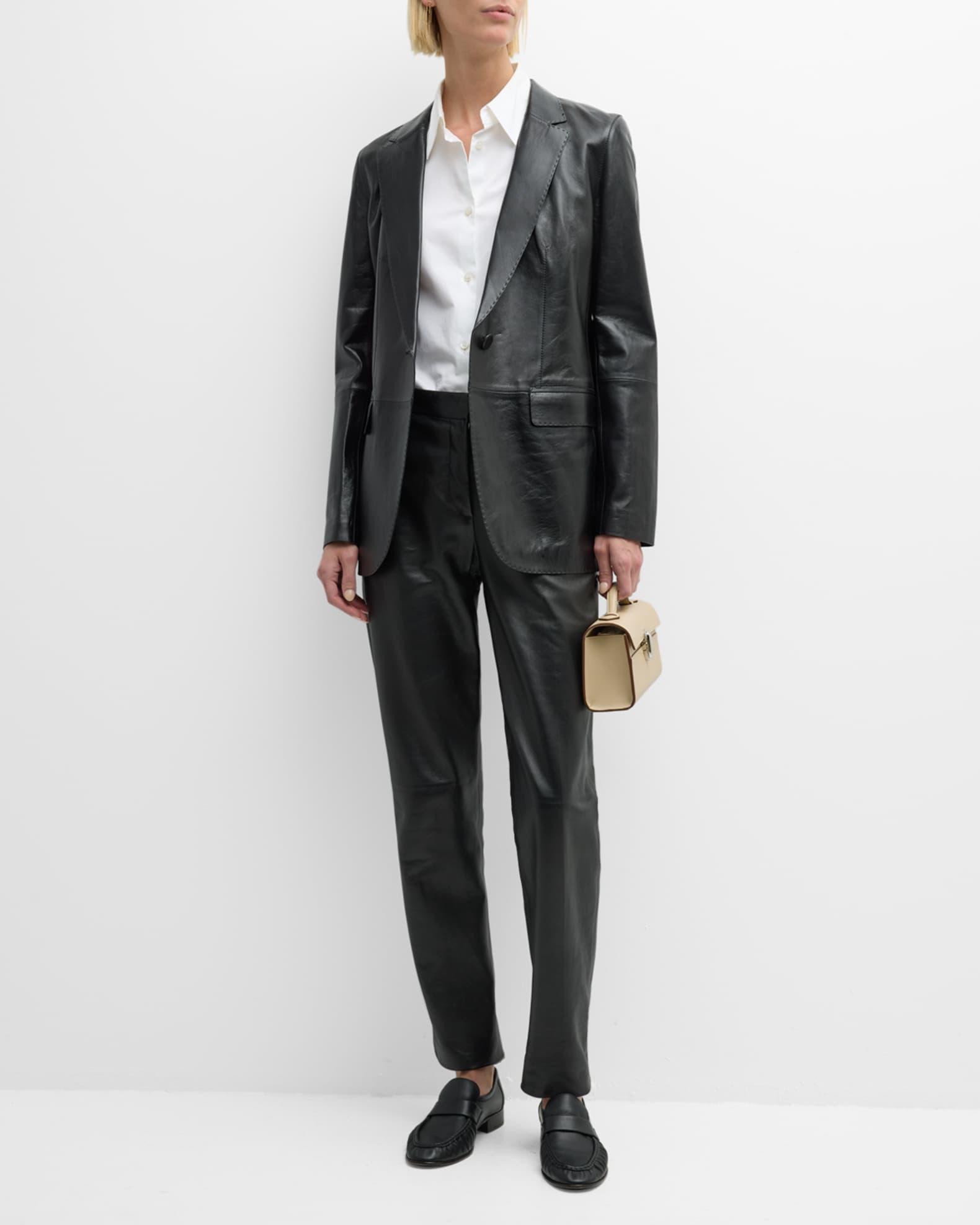 Nappa Leather Flap Pocket Single-Button Blazer 1