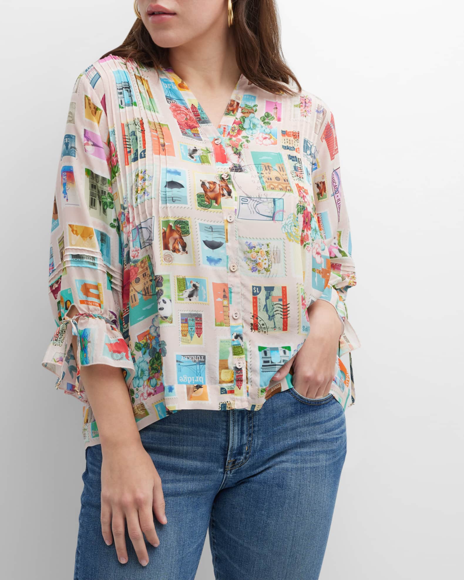 Johnny Was Plus Size Sekai Vacanza StampPrint Silk Blouse Neiman Marcus