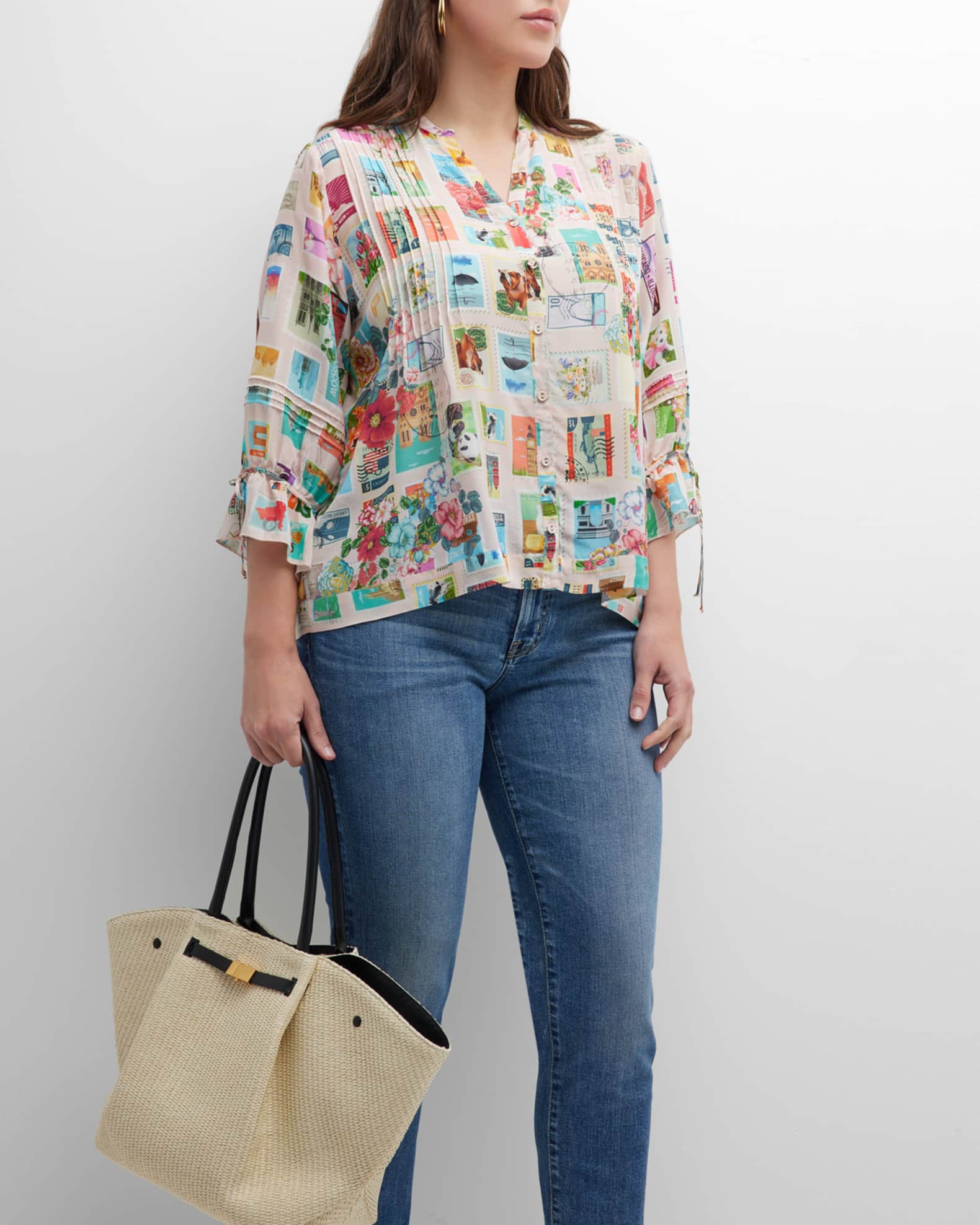 Johnny Was Plus Size Sekai Vacanza StampPrint Silk Blouse Neiman Marcus