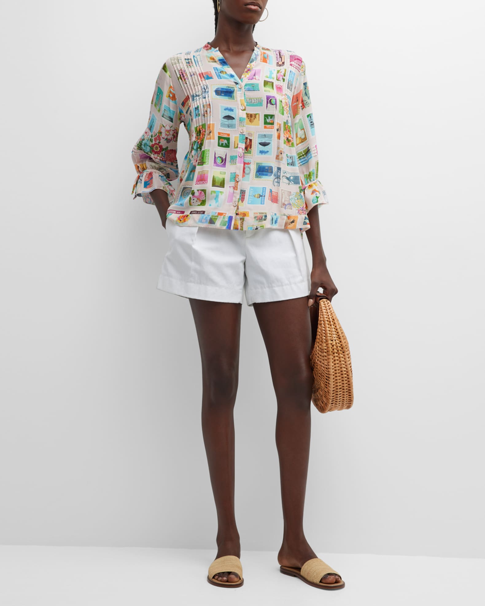 Johnny Was Sekai Vacanza StampPrint Silk Blouse Neiman Marcus