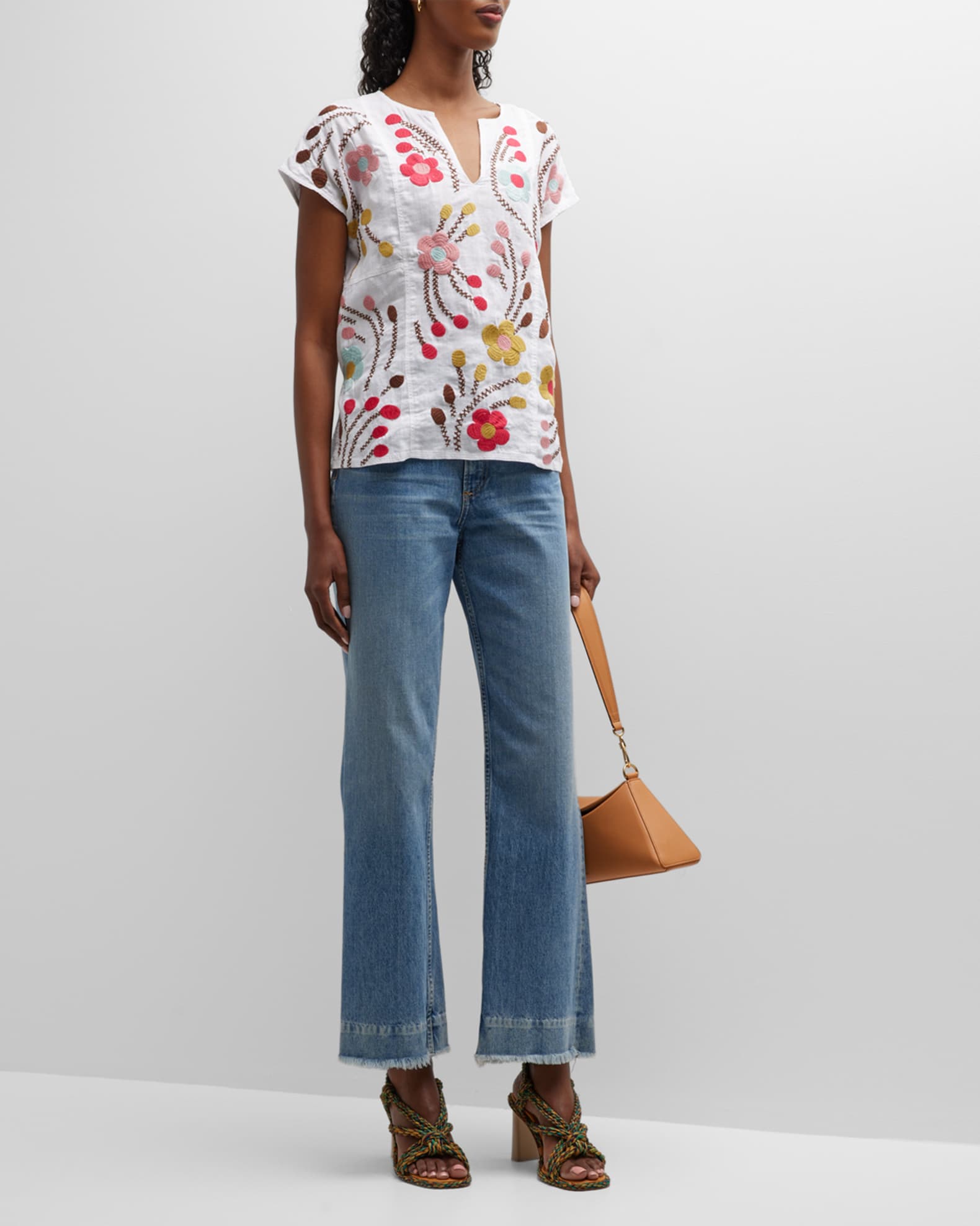 Johnny Was Joni Easy-Paneled Top with Embroidered Detail | Neiman Marcus