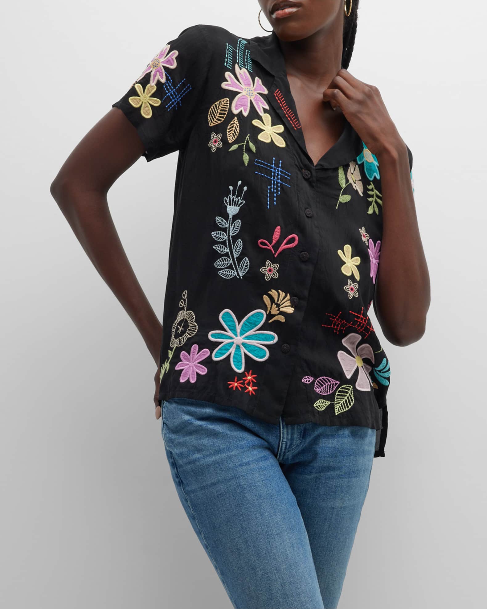 Floral Applique Button Down Shirt