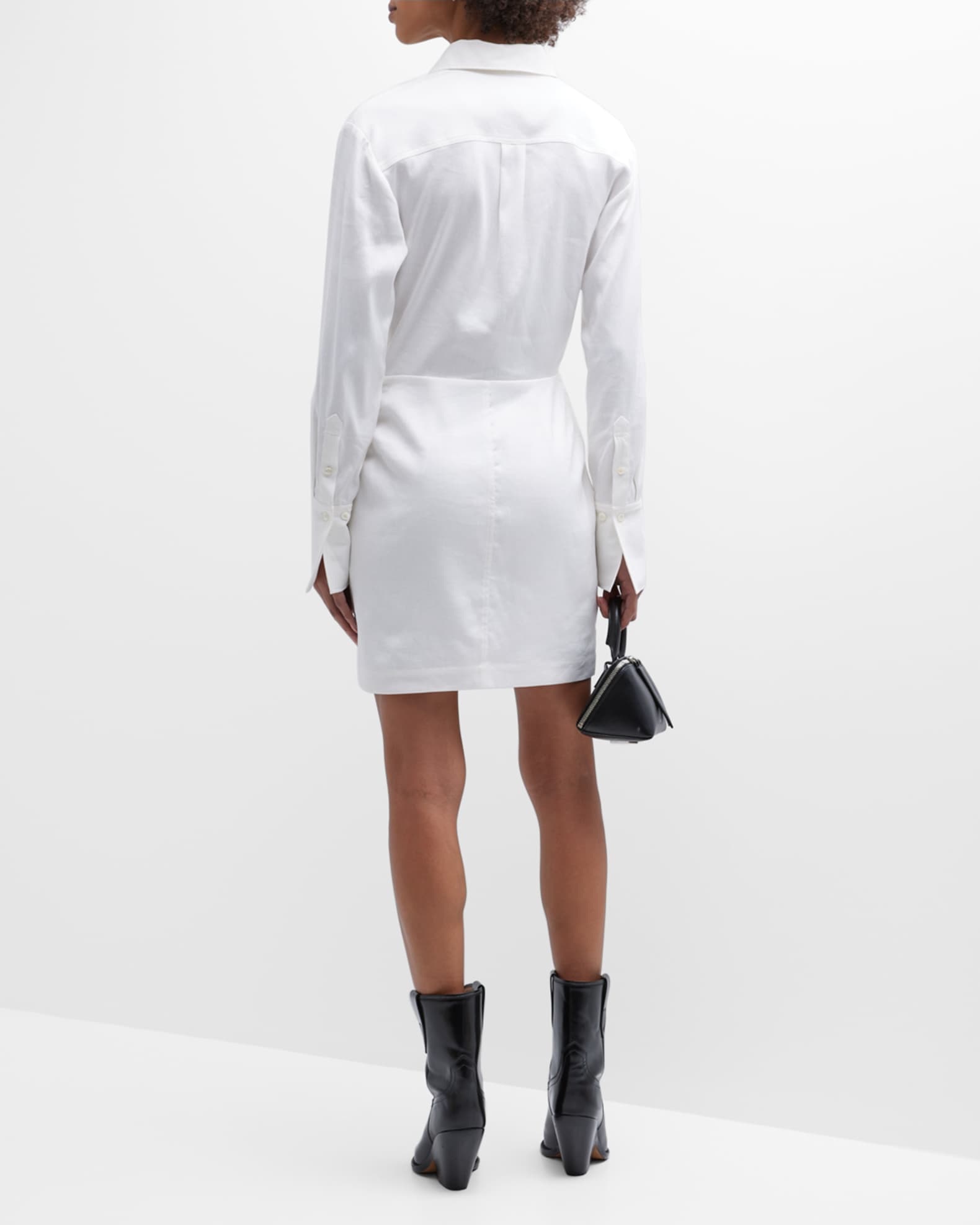 FRAME Cotton Long-Sleeve Twist Mini Dress | Neiman Marcus