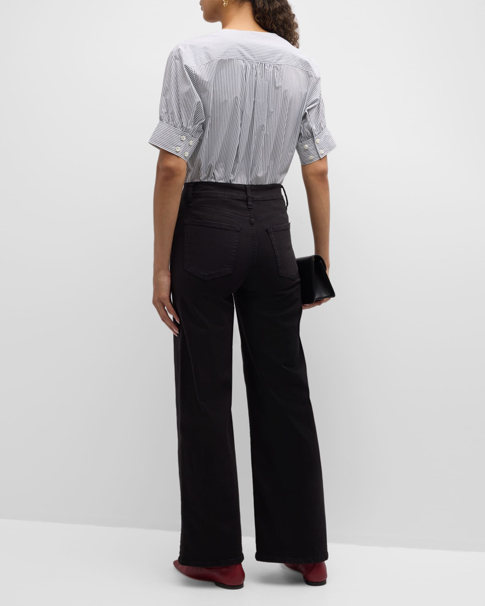 FRAME Striped V-Neck Popover Top | Neiman Marcus
