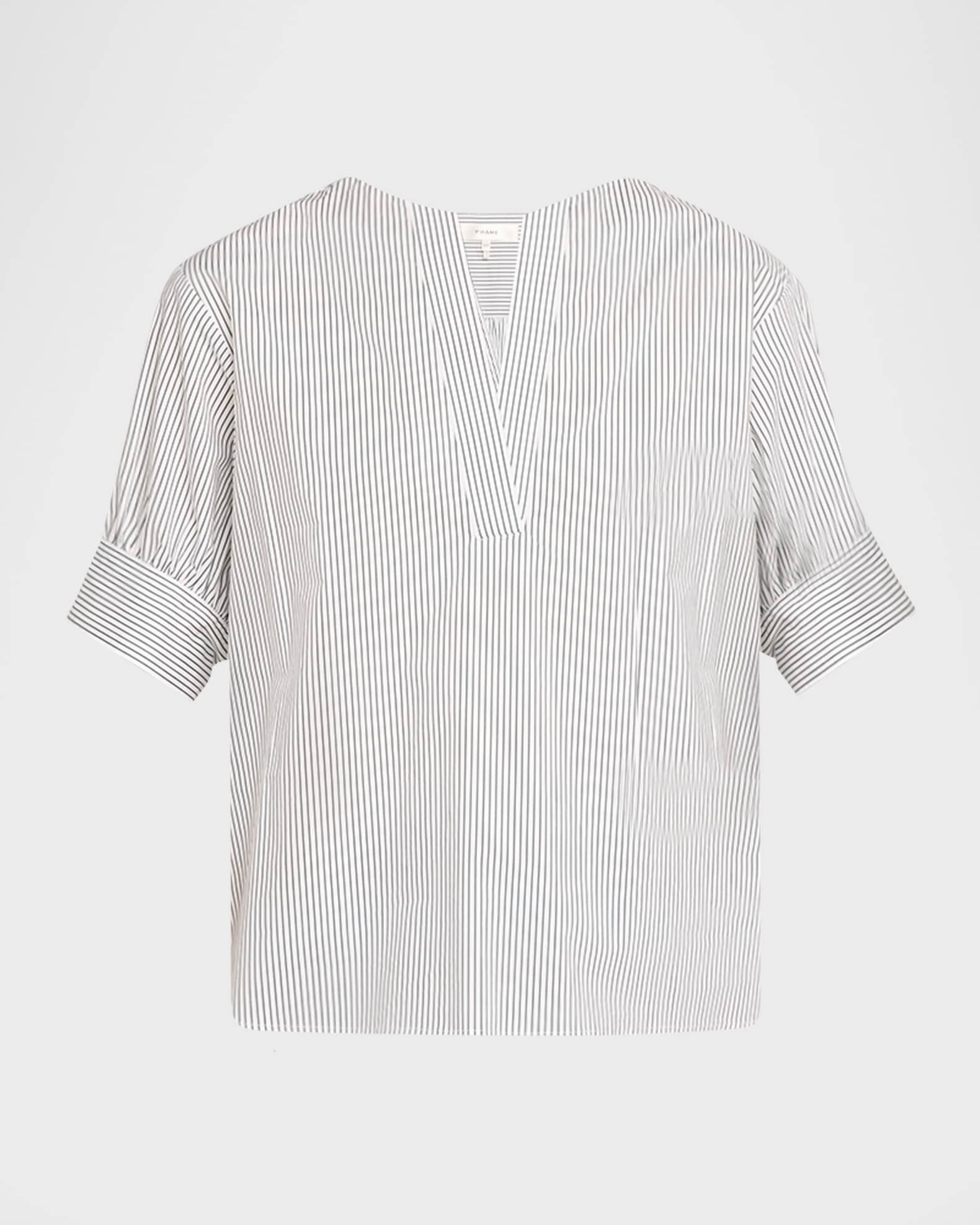 Striped V-Neck Popover Top 0