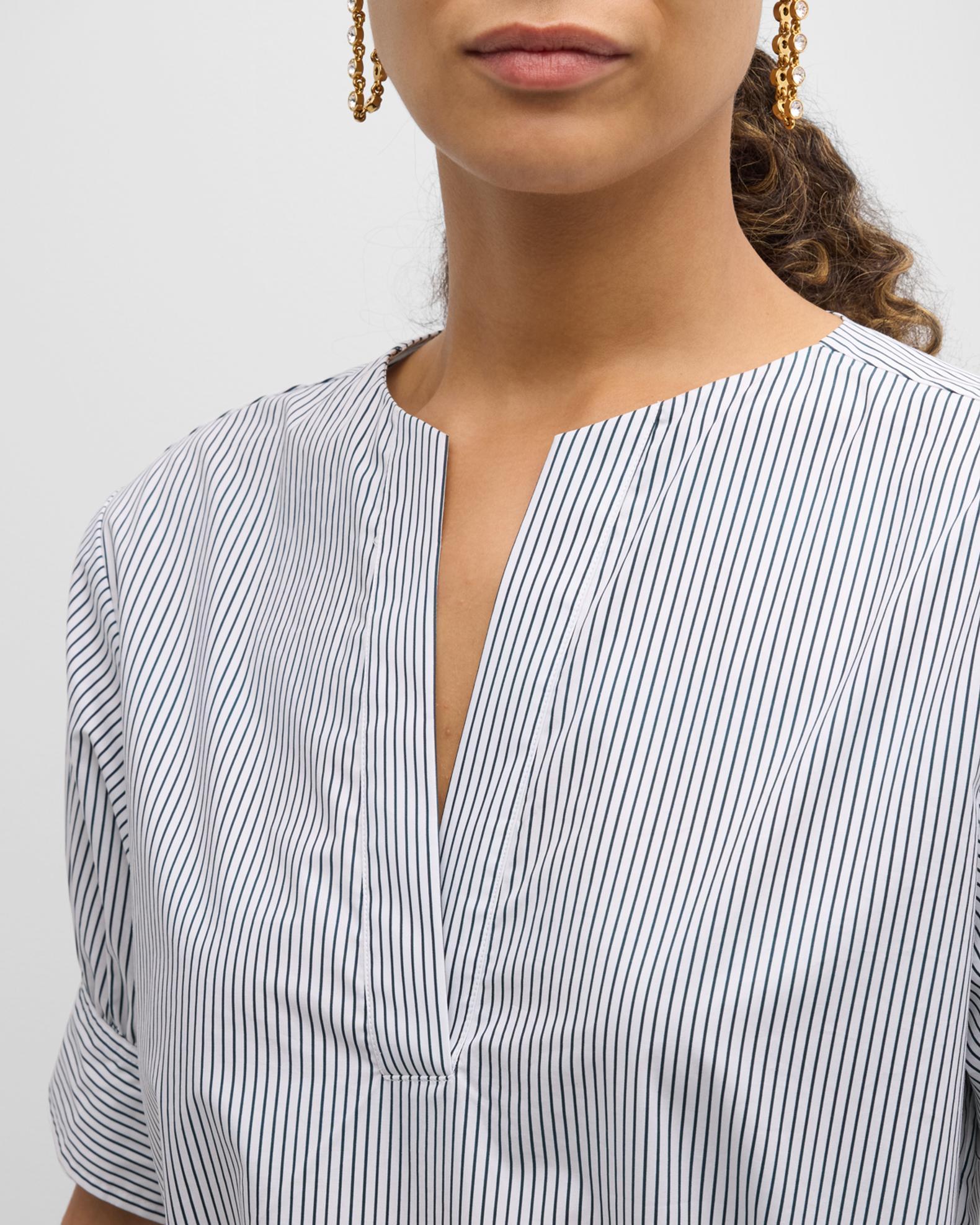 FRAME Striped V-Neck Popover Top | Neiman Marcus