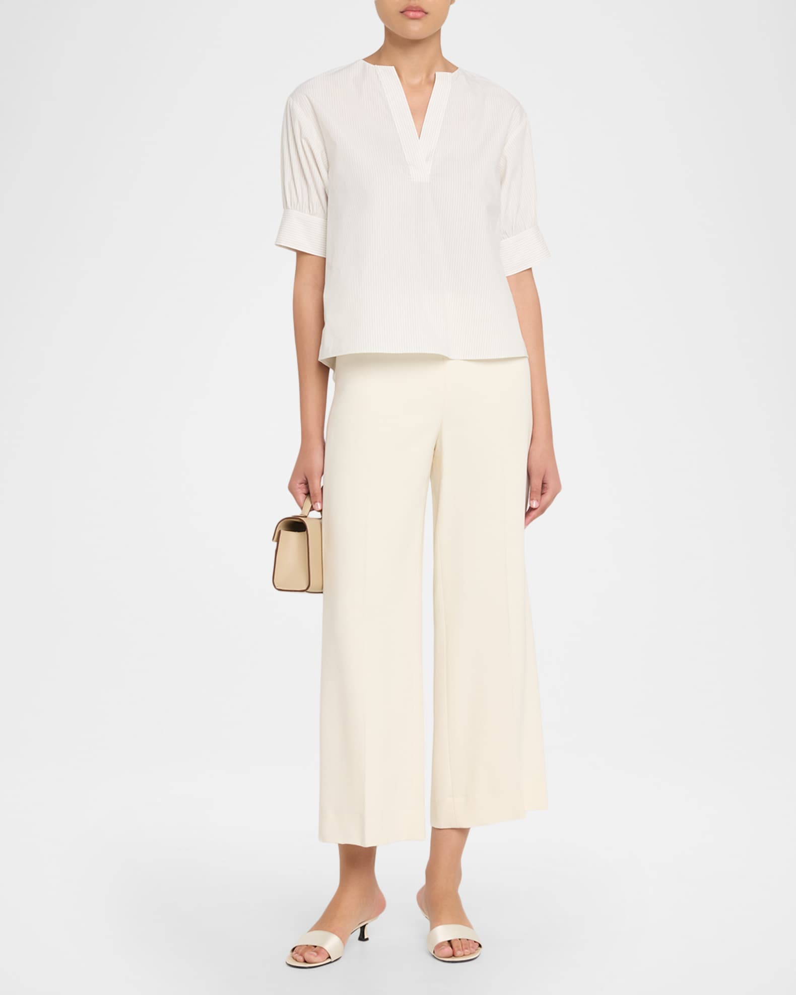 Striped V-Neck Popover Top | Neiman Marcus