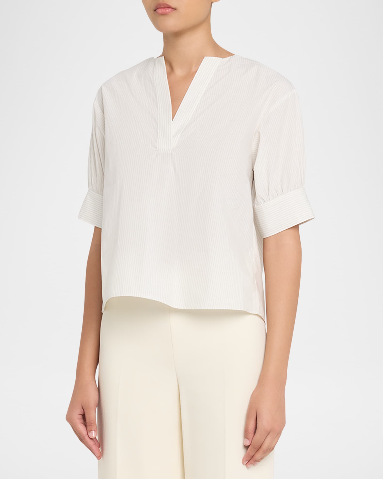 Striped V-Neck Popover Top | Neiman Marcus