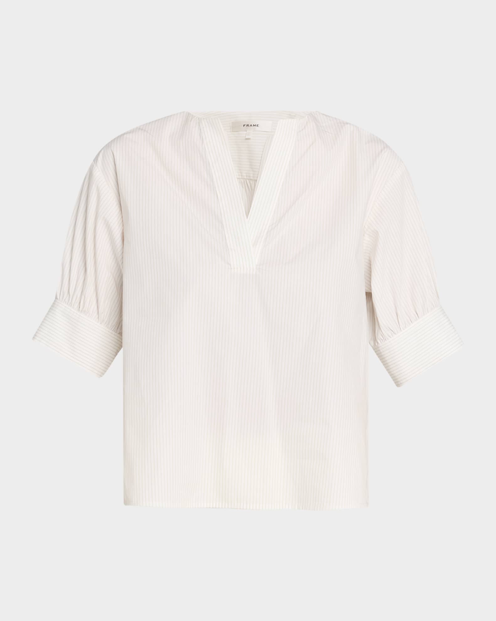 Striped V-Neck Popover Top | Neiman Marcus