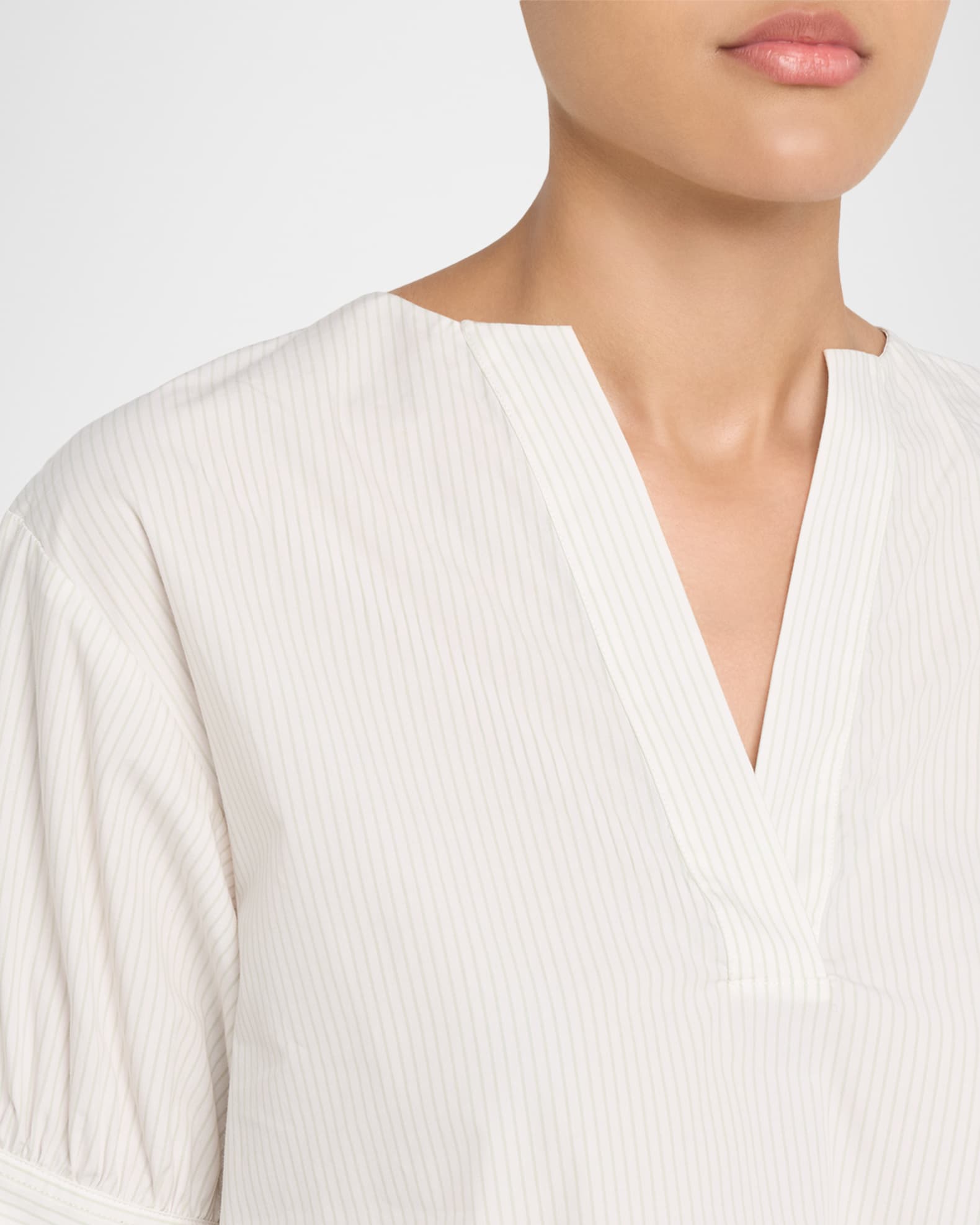 Striped V-Neck Popover Top | Neiman Marcus