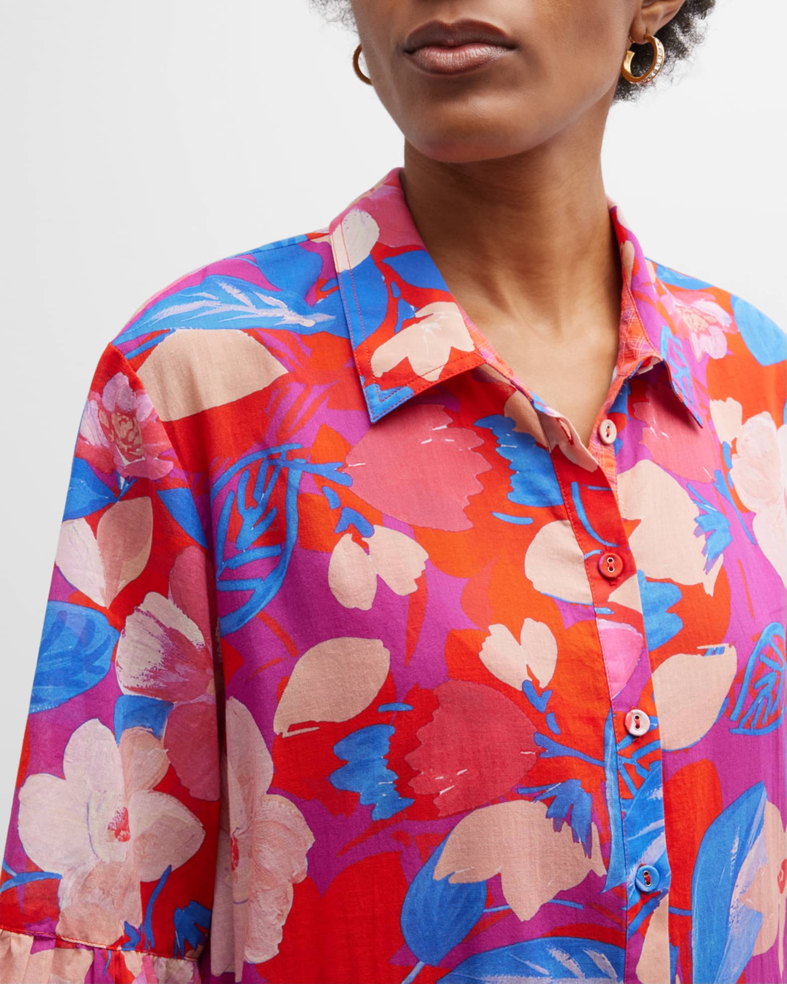 Johnny Was Giverney Gardens Tiered Floral-Print Shirtdress | Neiman Marcus