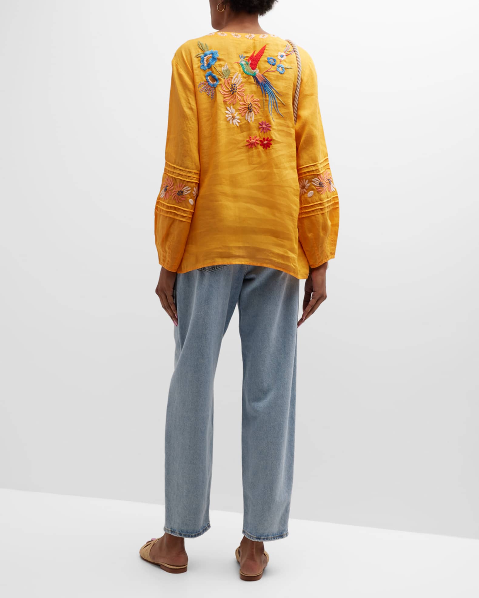 Johnny Was Marissa FloralEmbroidered Pintuck Blouse Neiman Marcus