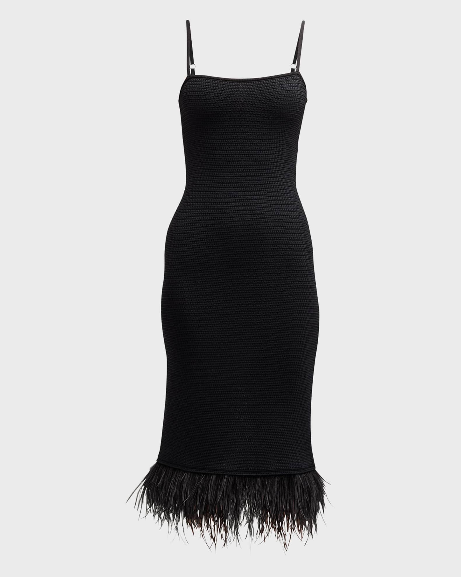 FRAME Crochet FeatherTrim Midi Dress Neiman Marcus