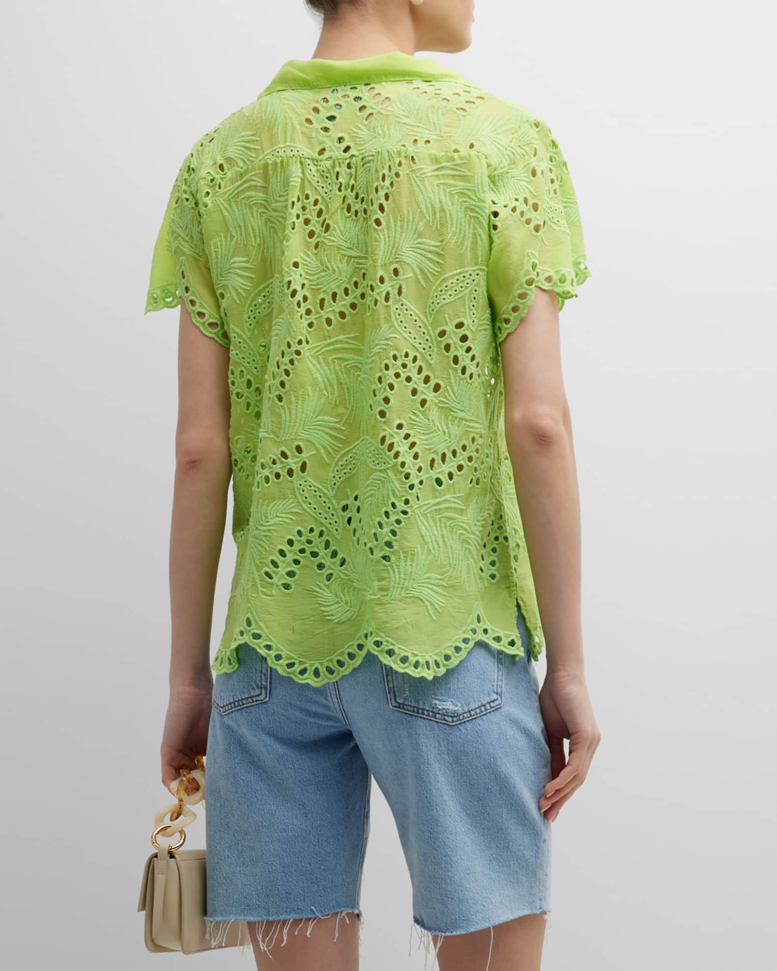 Johnny Was Cleo Cooper Eyelet-Embroidered Button-Front Shirt | Neiman ...