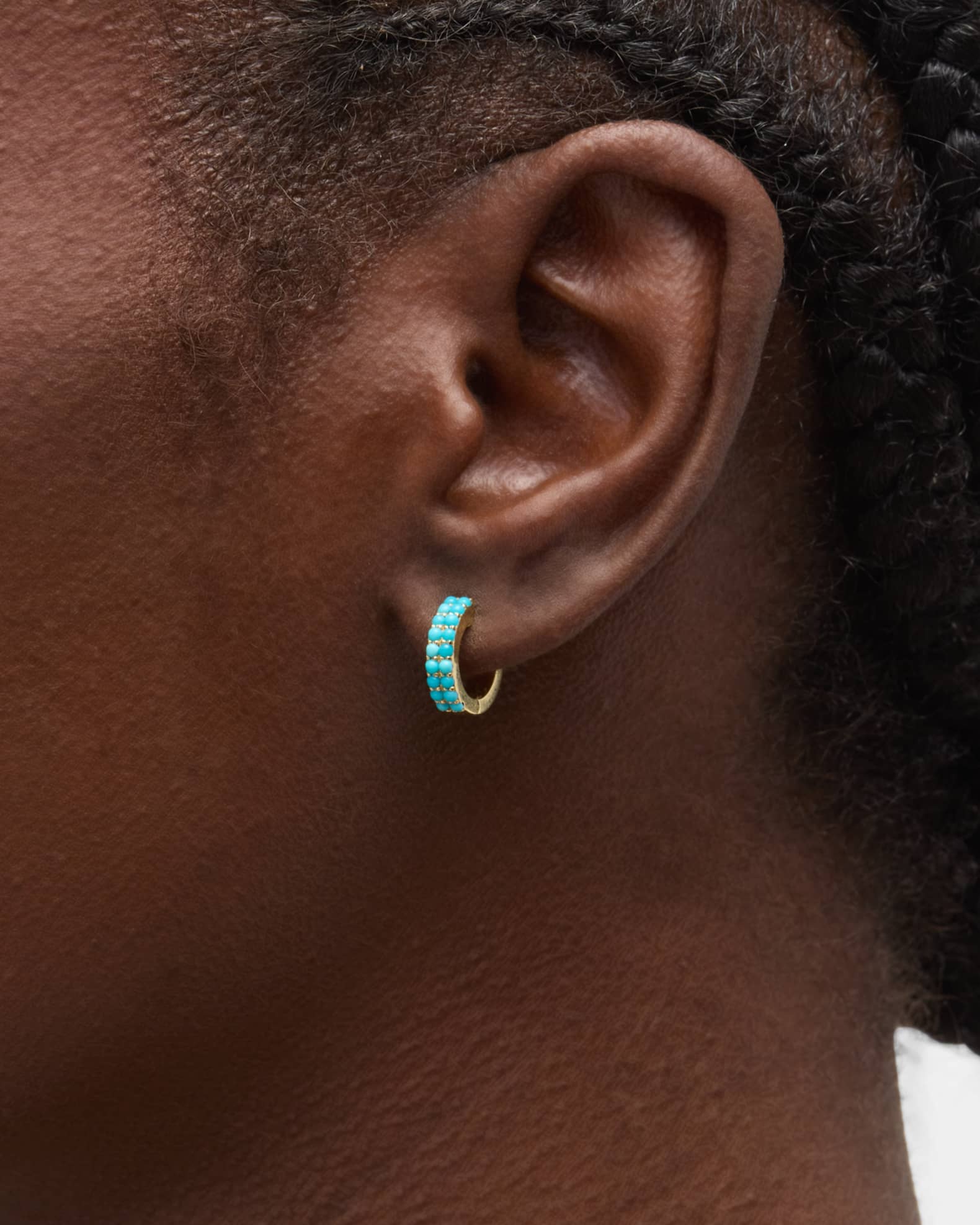 18k Yellow Gold Turquoise Small Huggie Earrings 1