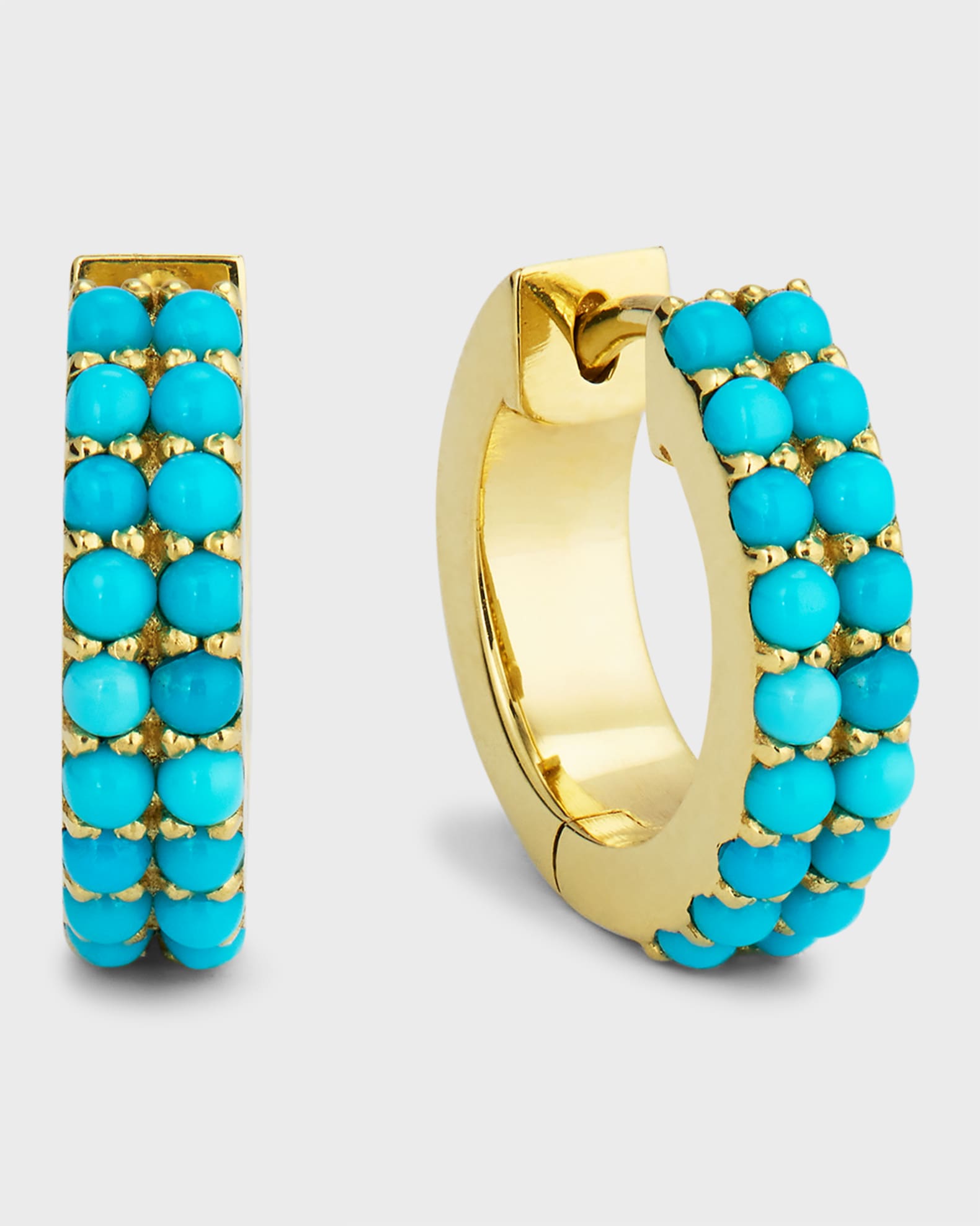 18k Yellow Gold Turquoise Small Huggie Earrings 0