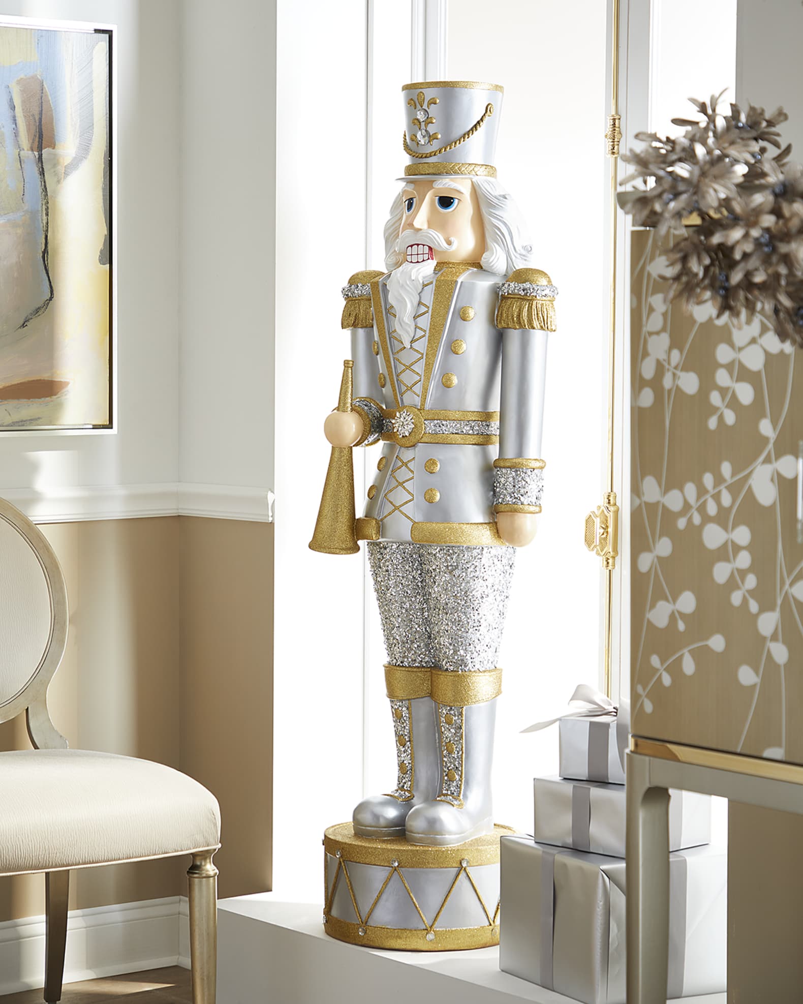 Neiman Marcus LifeSize Silver & Gold Christmas Nutcracker, 60