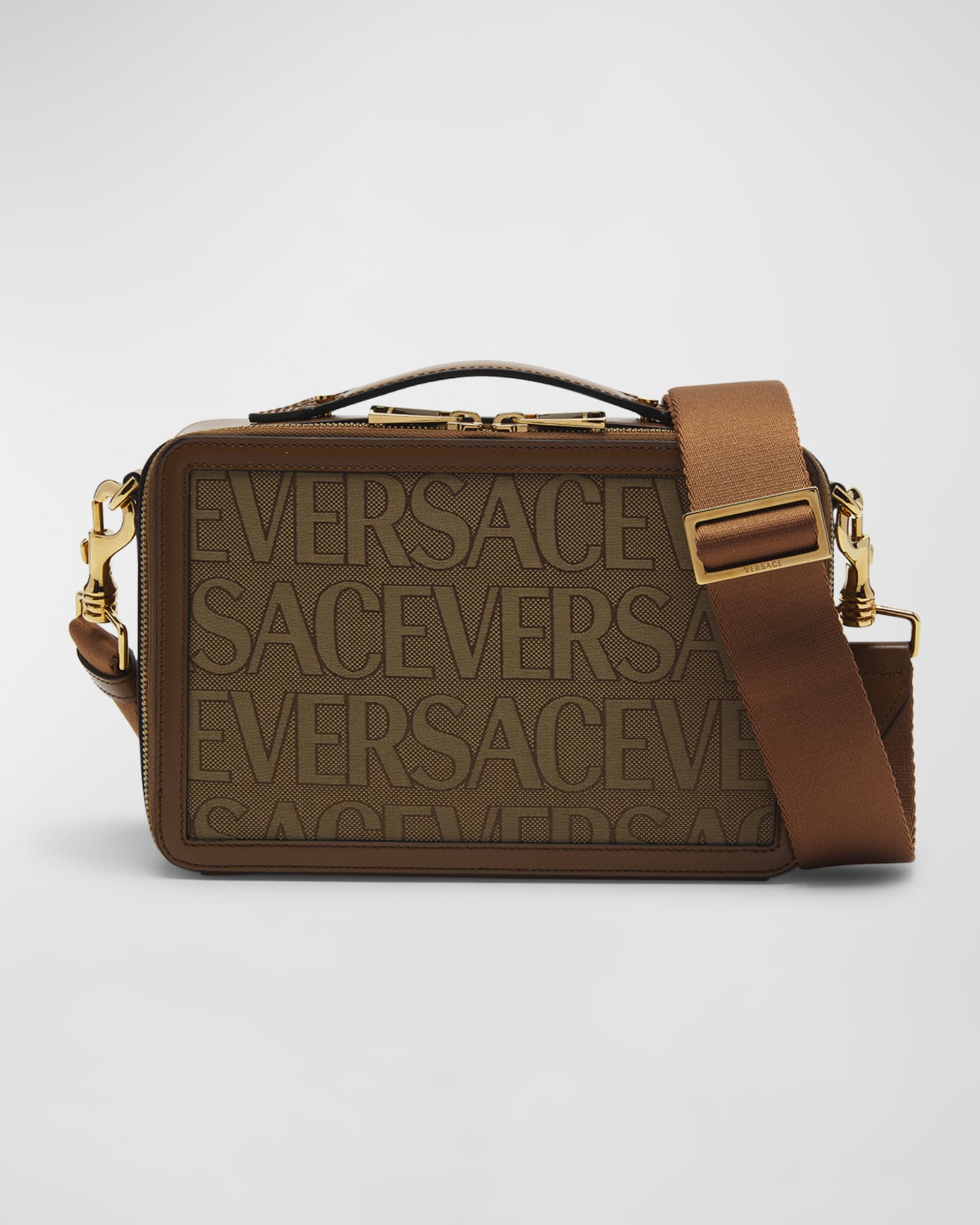 Gianni Versace GIANNI VERSACE 2way bag Medusa dark brown x leather han