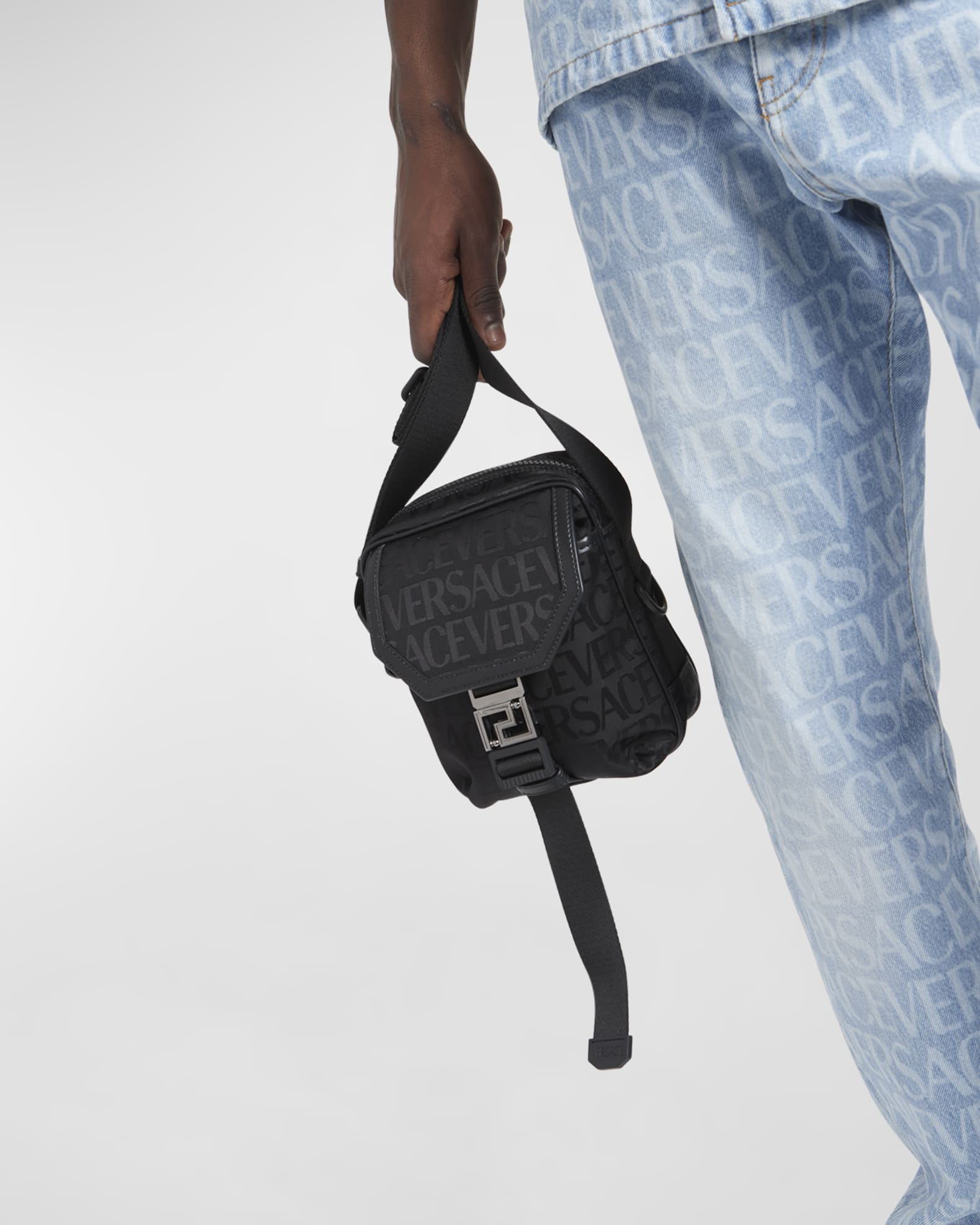Versace Men's Fabric Logo Messenger Bag | Neiman Marcus