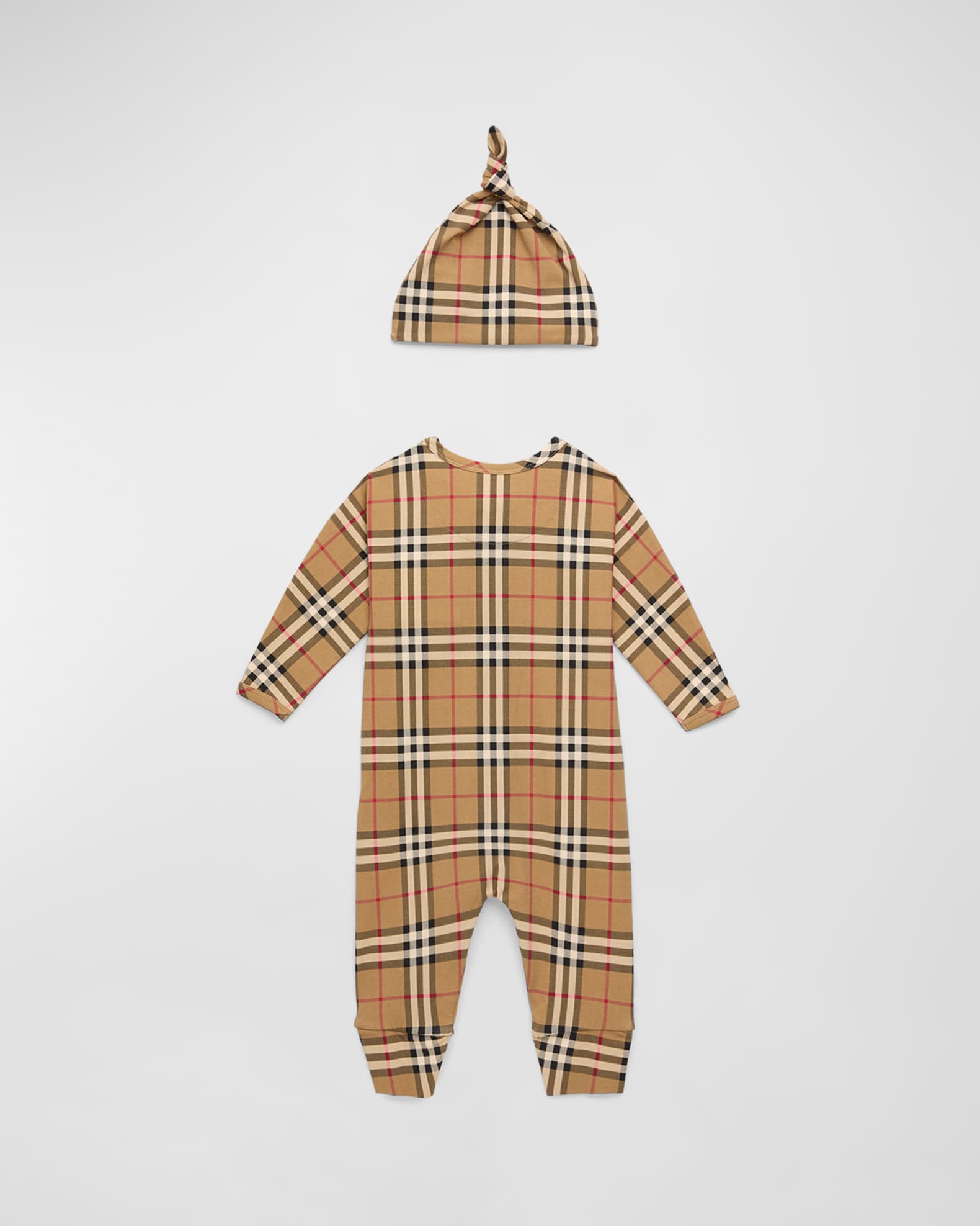 Burberry Kid s Claude Check Print Coverall Hat Set Size Newborn 12M Neiman Marcus