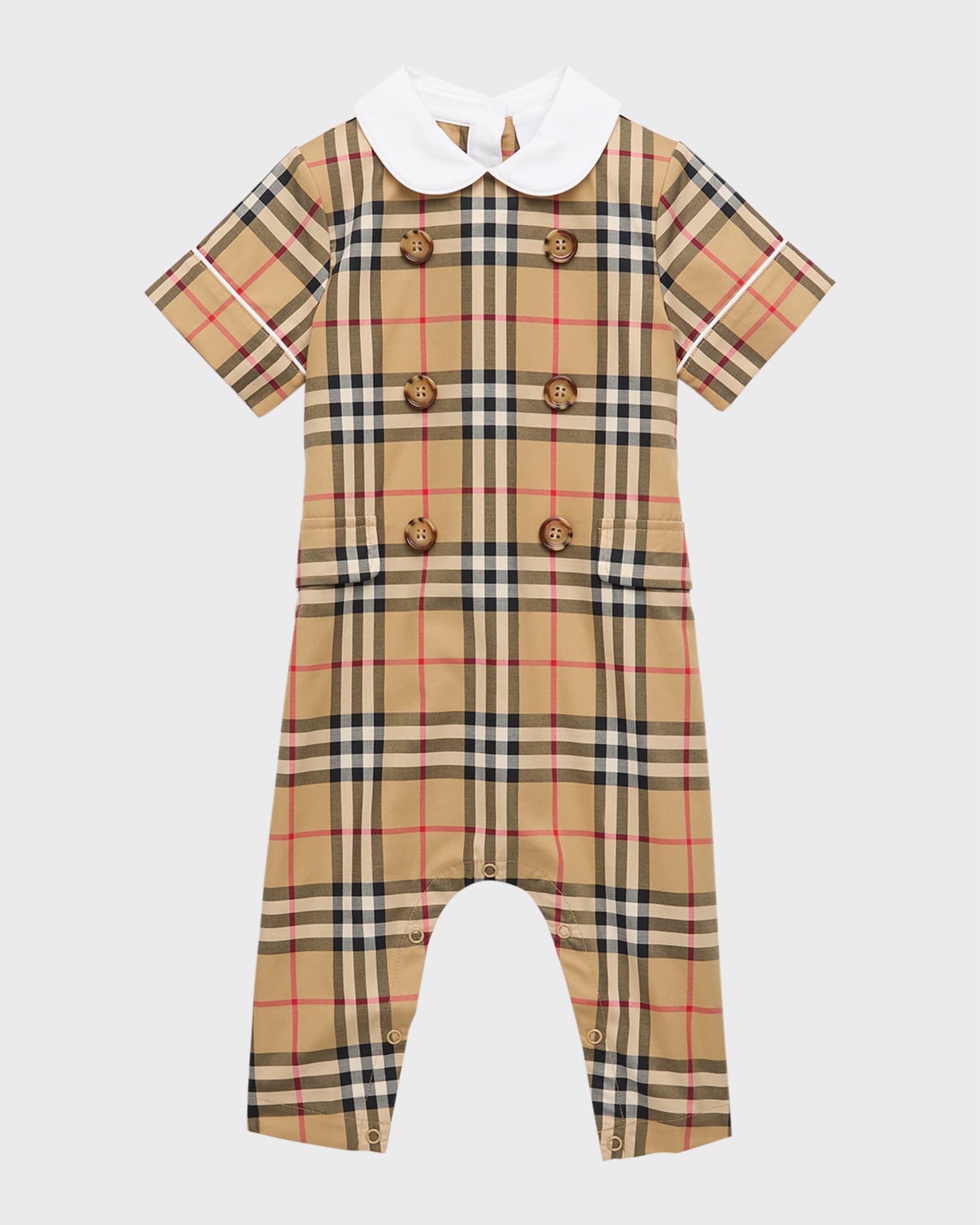 Burberry Boy's Octavian Double Breast Check-Print Playsuit, Size Newborn-18M