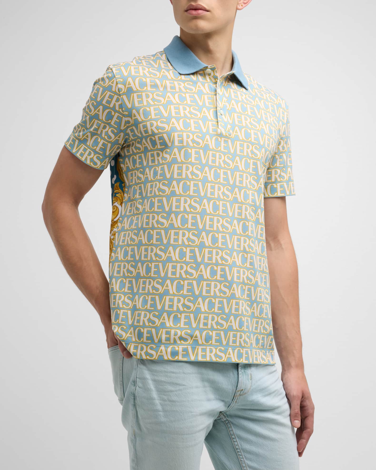Versace Men's Logomania Polka Dot Polo Shirt | Neiman Marcus
