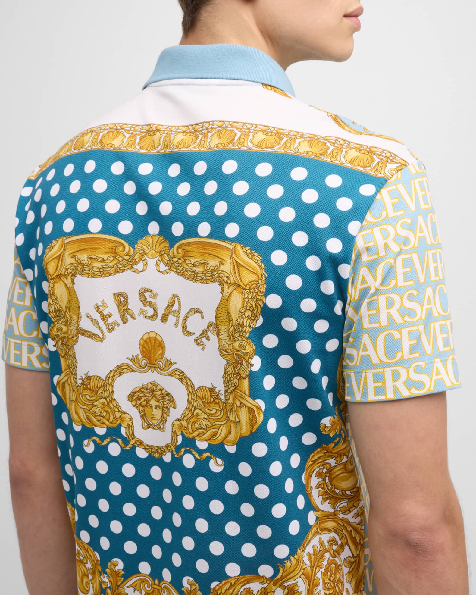 Versace Men's Logomania Polka Dot Polo Shirt Neiman Marcus