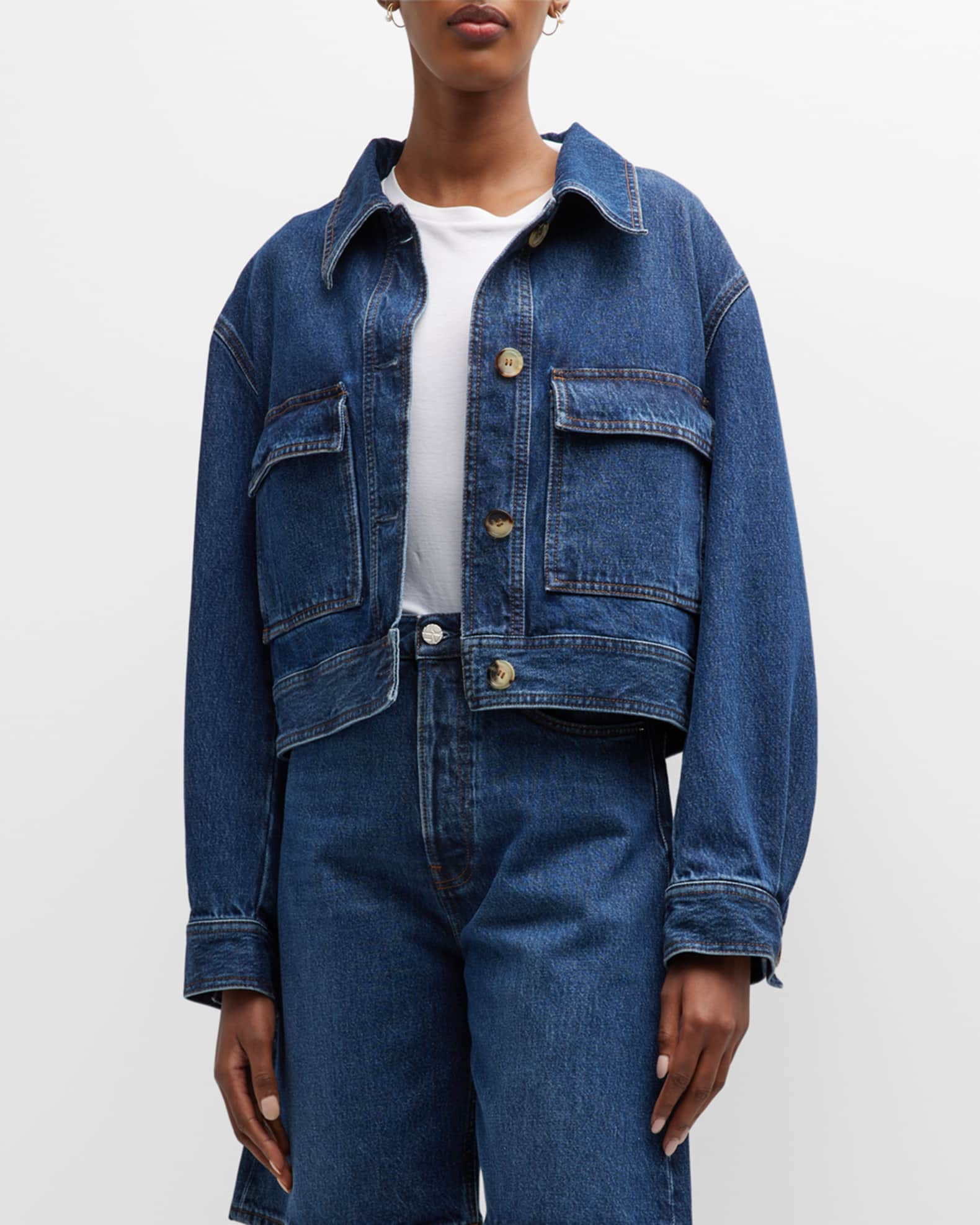 【BOK PLACE】Vintage Washing Pocket Crop Denim Jacket WOMR1064-