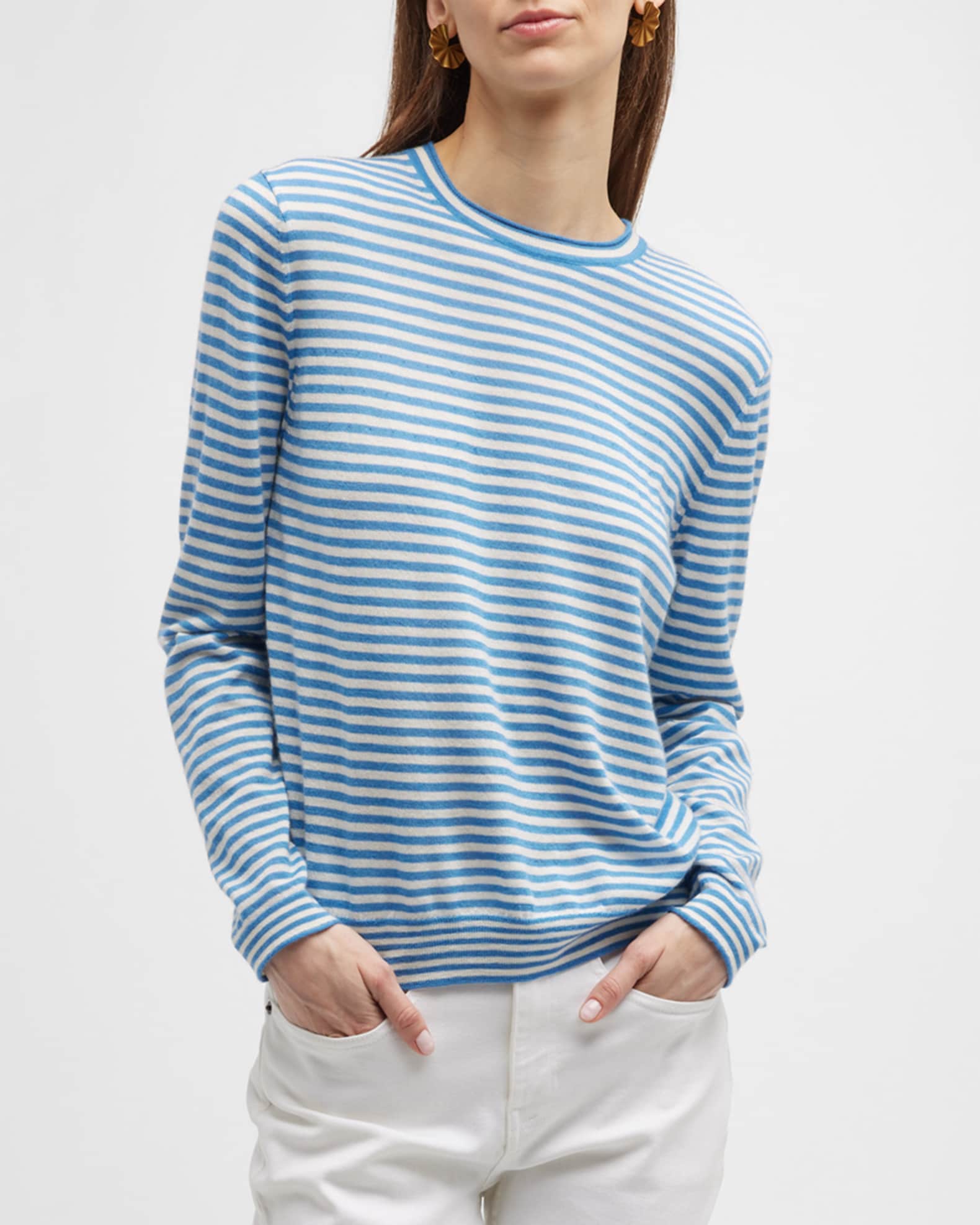 Lafayette 148 New York Cashmere Crewneck Striped Sweater | Neiman Marcus