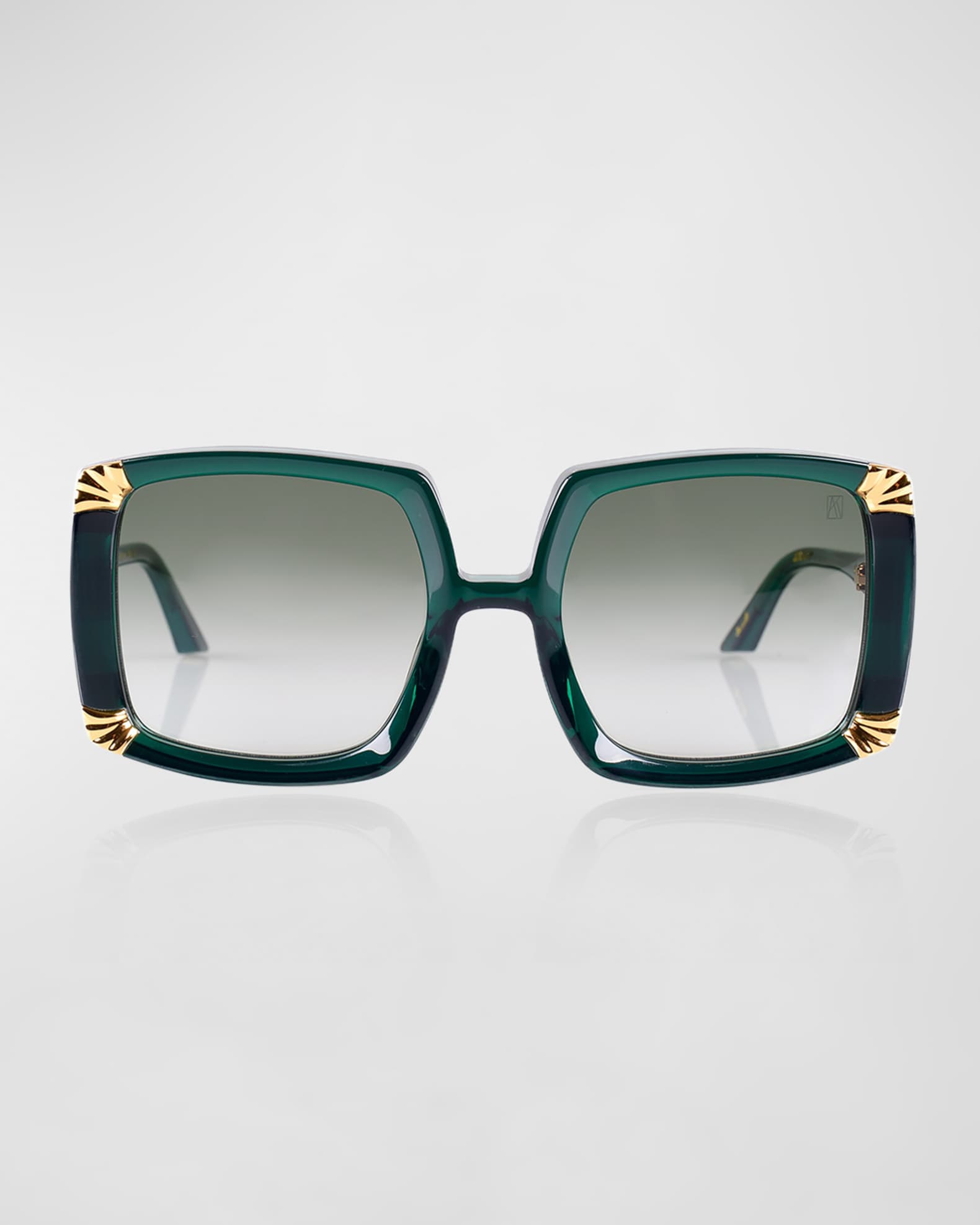 Strawberry Moon Green Square Acetate & Gold-Plated Steel Sunglasses  1