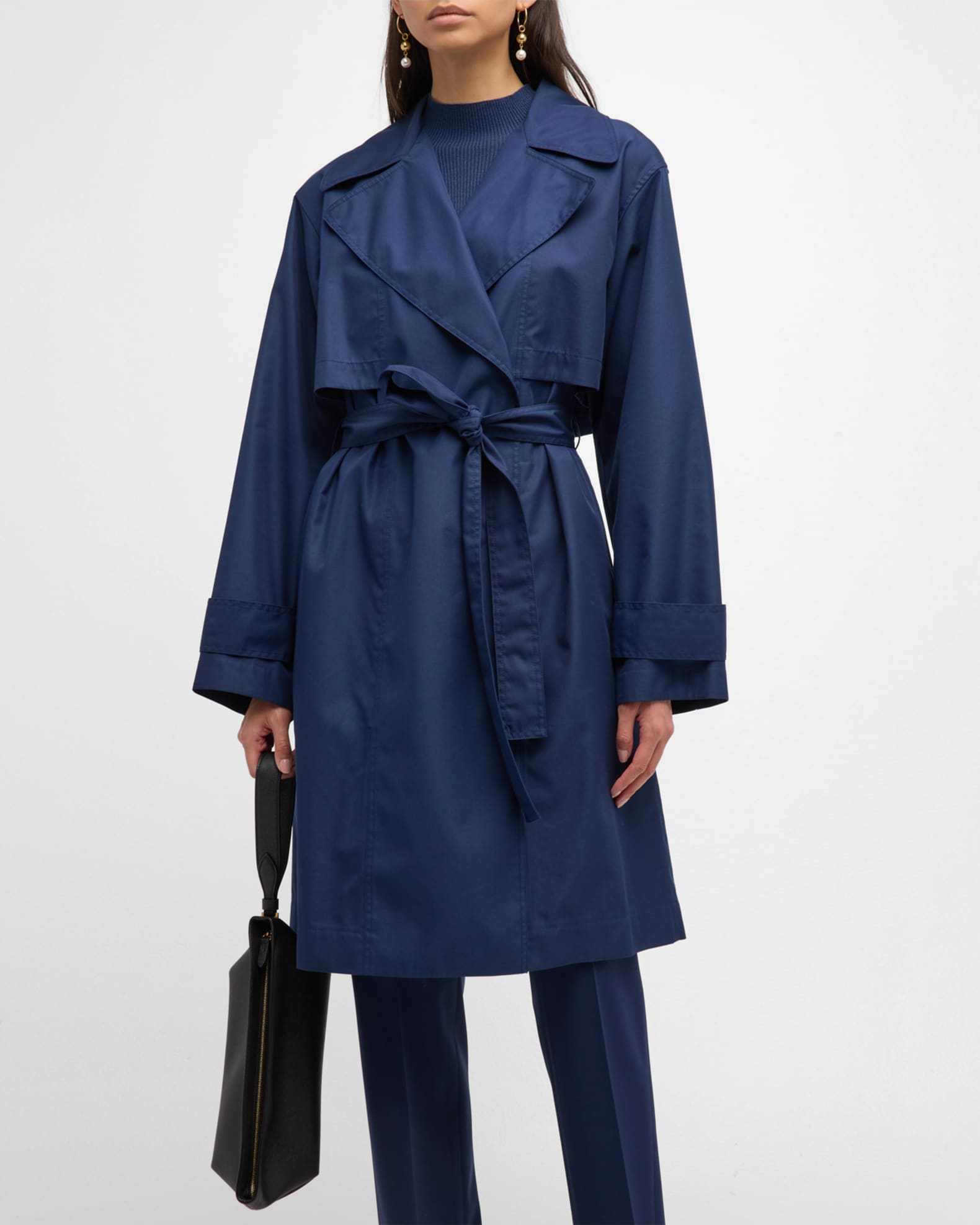 Lafayette 148 New York WrapFront Topstitch Trench Coat Neiman Marcus