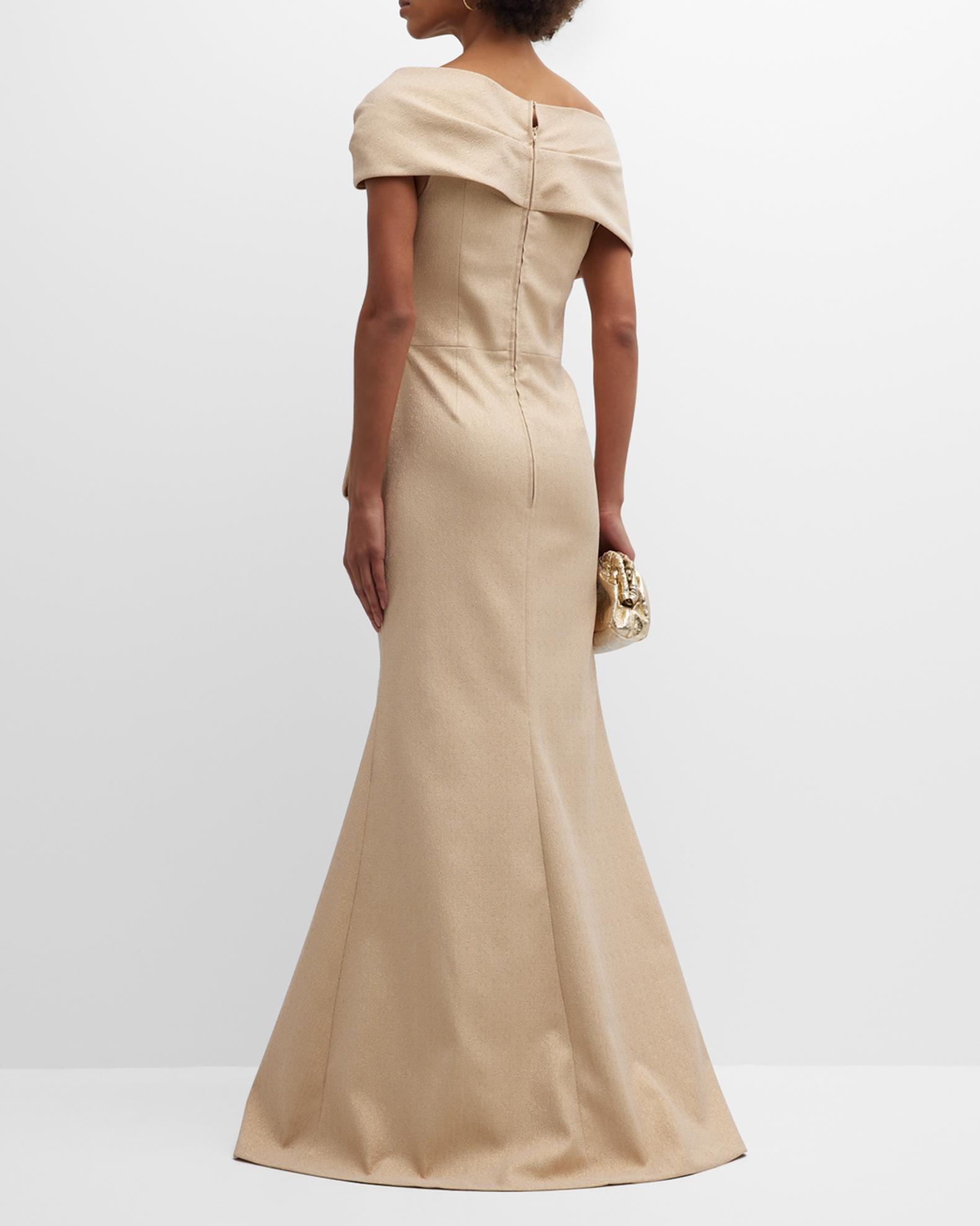 Rickie Freeman for Teri Jon Draped Off-Shoulder Jacquard Gown | Neiman ...