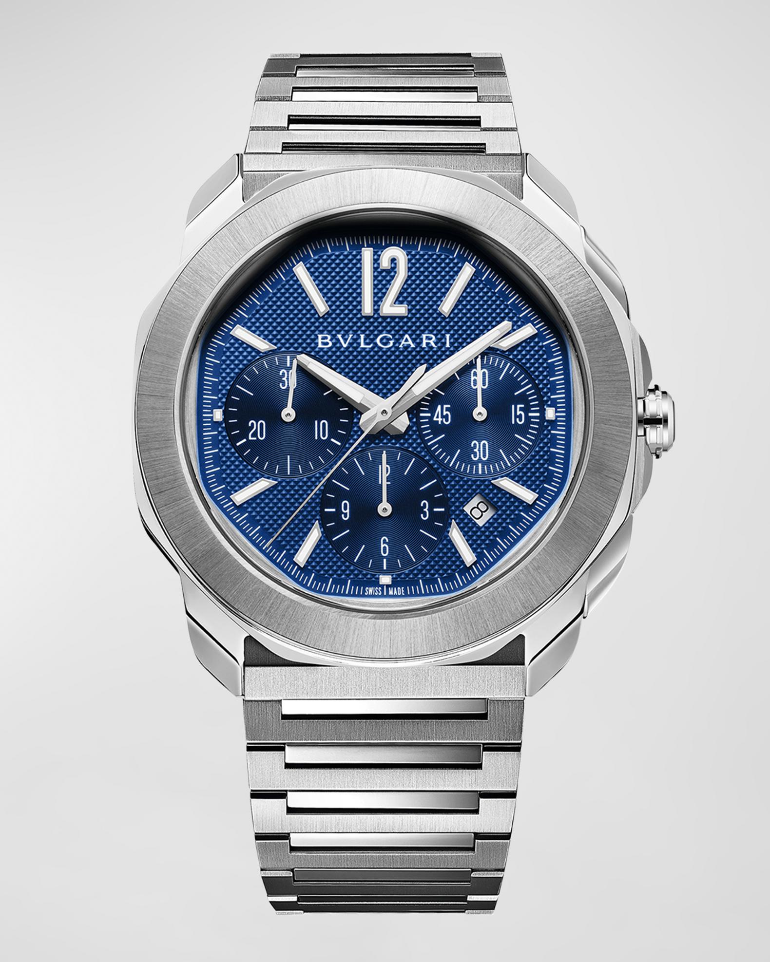 BVLGARI 42mm Octo Roma Chronograph Watch with Blue Dial | Neiman 