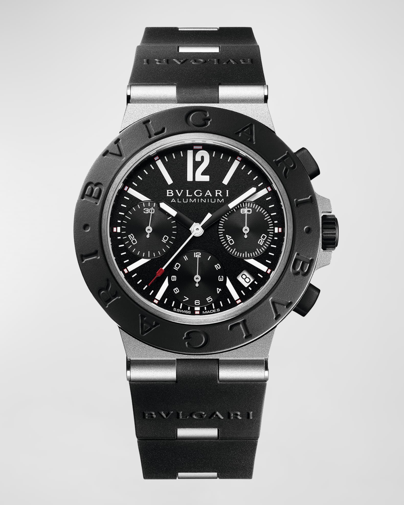 BVLGARI 41mm Aluminum Chronograph Watch with Rubber Strap Neiman