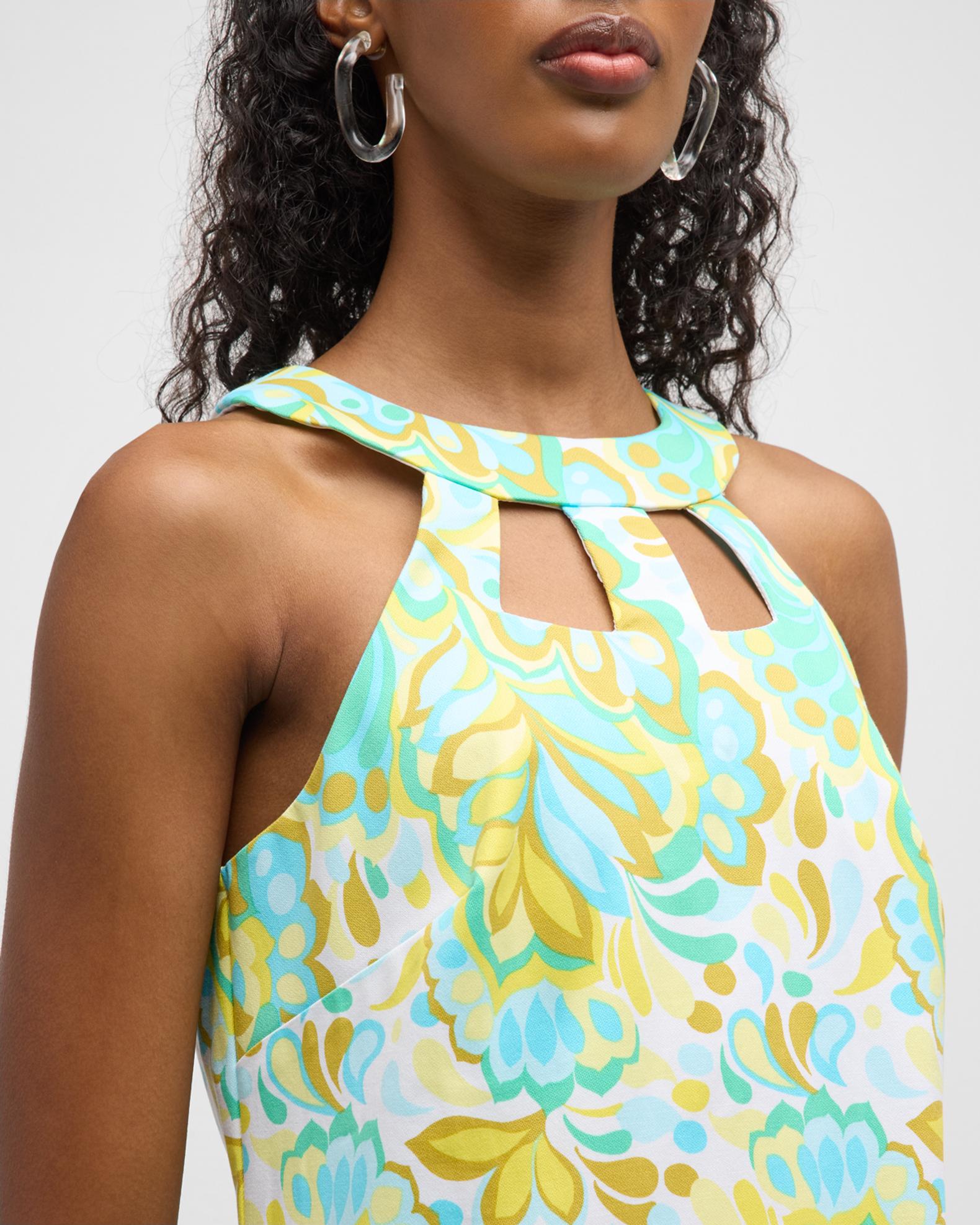 Trina Turk Freesia Cutout Botanical-Print Mini Dress | Neiman Marcus