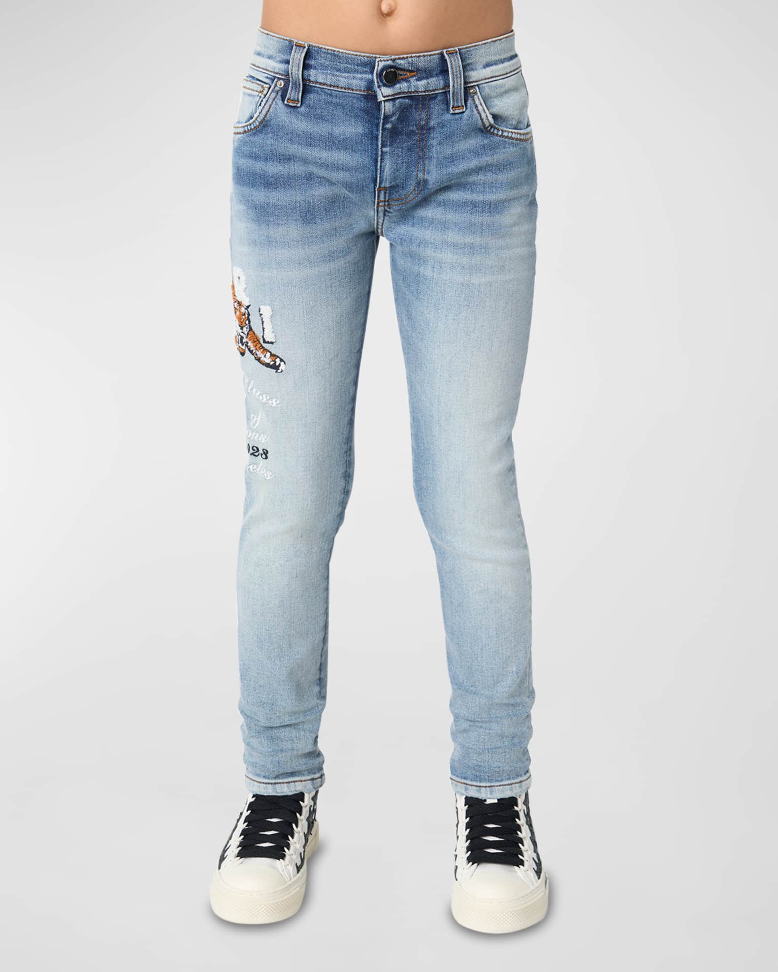 Amiri Kid's Vintage Tiger Logo-Print Jeans, Size 4-12 | Neiman Marcus