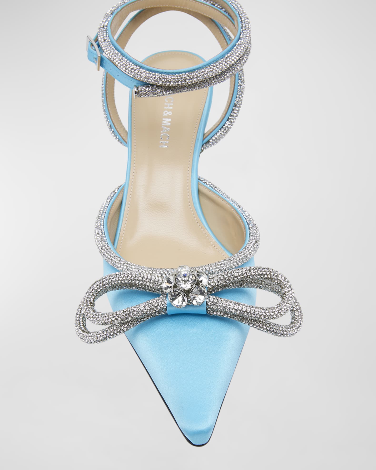 MACH & MACH Strass Bow Double AnkleStrap Kitten Pumps Neiman Marcus