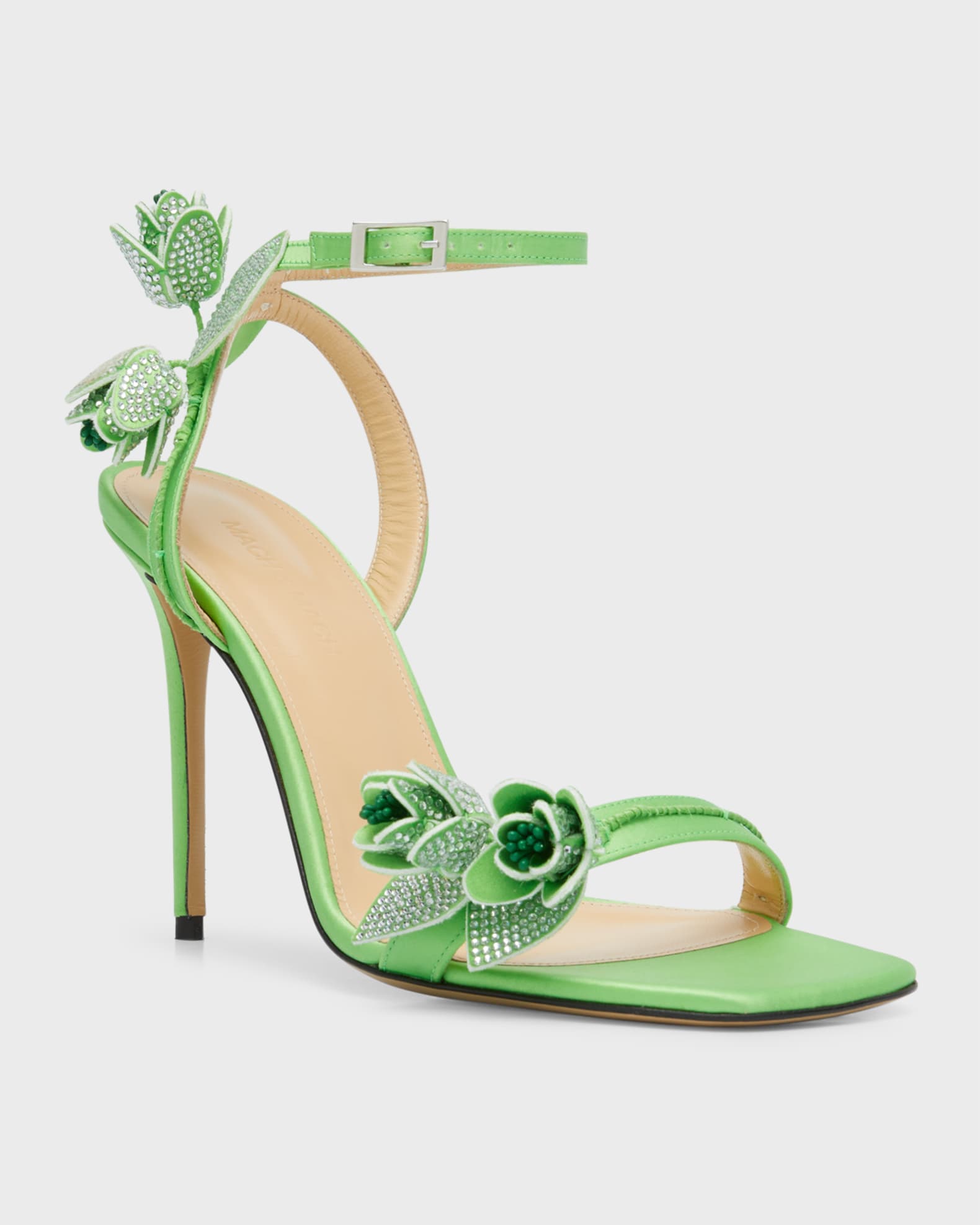 MACH & MACH Tulip Crystal Ankle-Strap Stiletto Sandals | Neiman Marcus