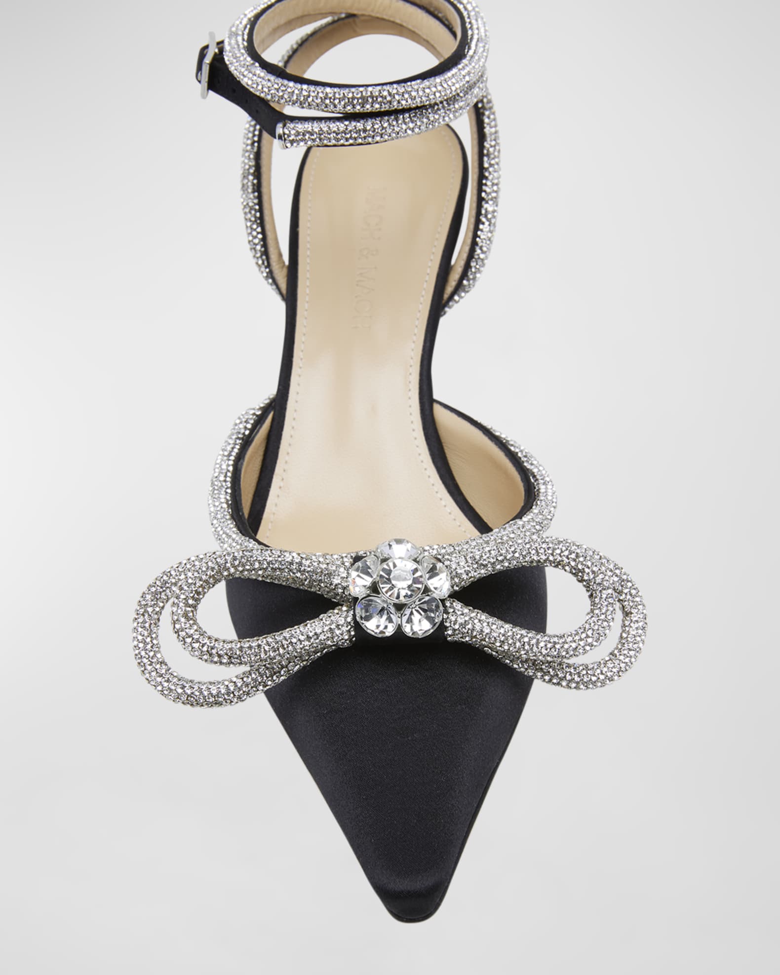 MACH & MACH Strass Bow Double AnkleStrap Kitten Pumps Neiman Marcus