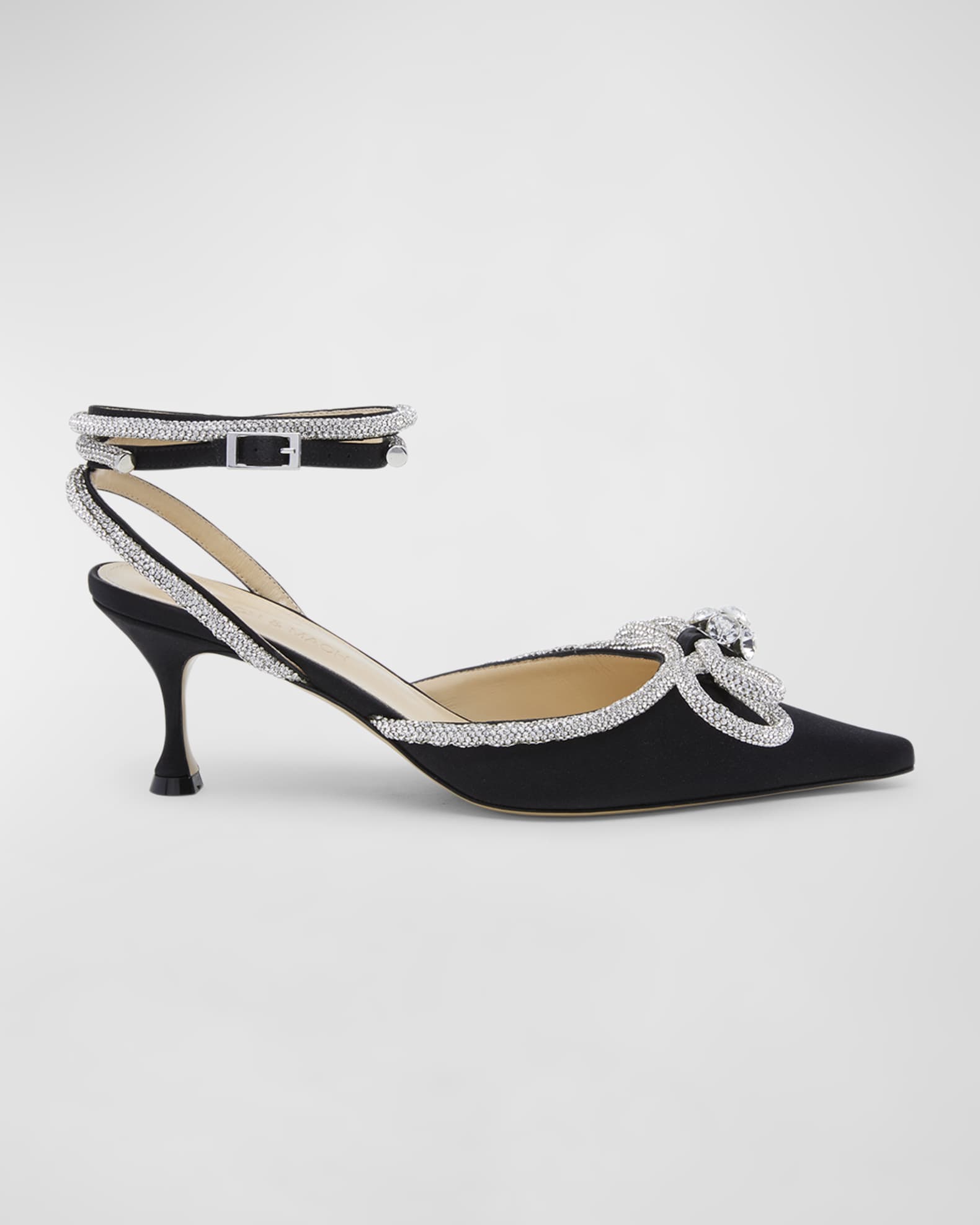 MACH & MACH Strass Bow Double Ankle-Strap Kitten Pumps | Neiman Marcus