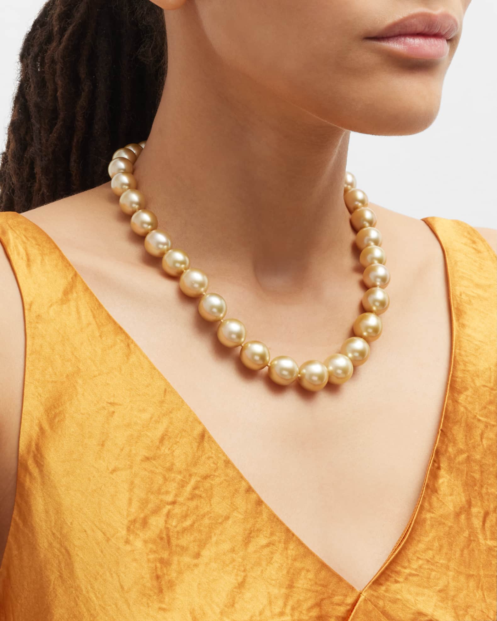 18K Yellow Gold Golden Pearl Necklace with Diamond Clasp, 18"L 1