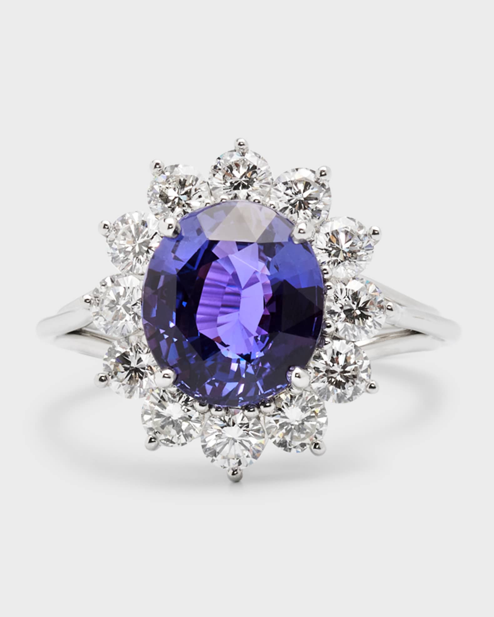 Estate Platinum Purple Sapphire Oval and Diamond Halo Ring, Size 6.75 0