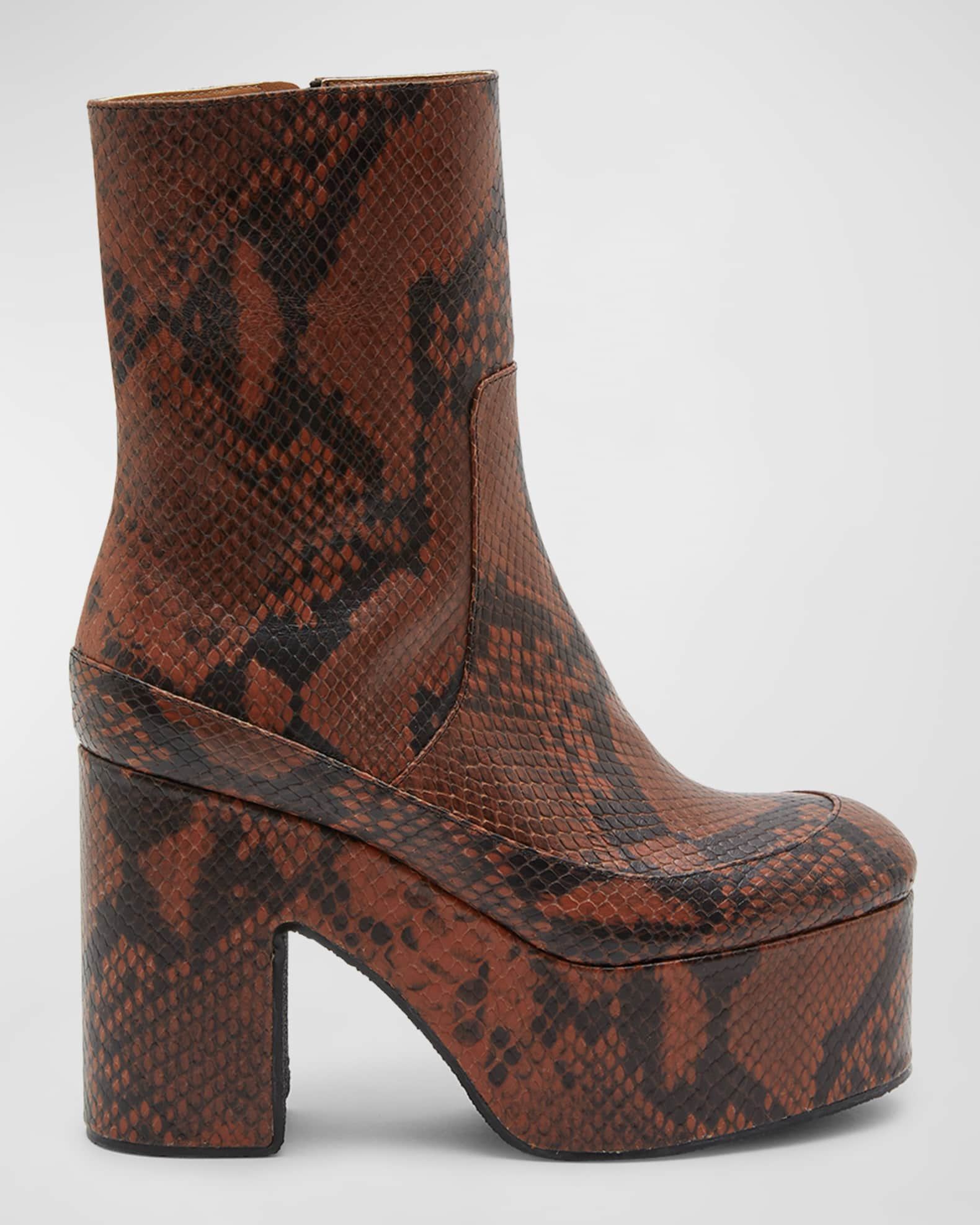 Dries Van Noten Python-Embossed Platform Ankle Booties | Neiman Marcus