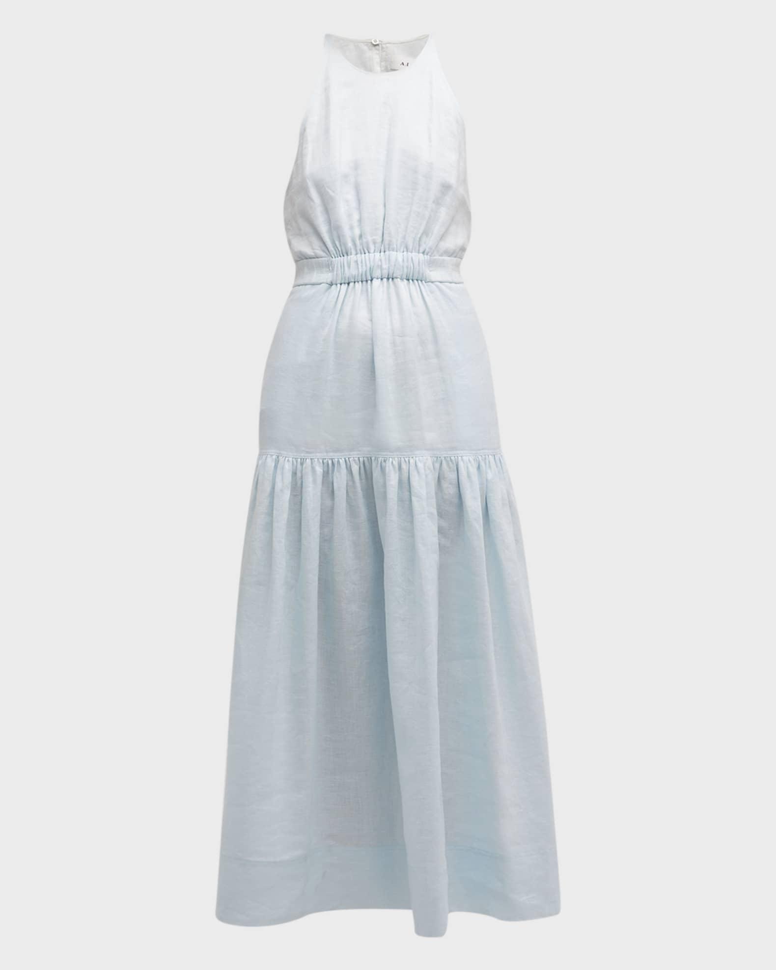 alc drop waist dress Wrenley Linen High-Neck Drop-Waist Maxi Dress