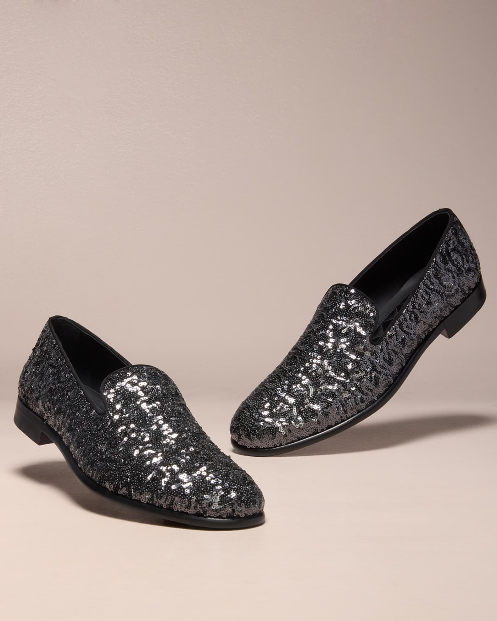 Dolce & Gabbana Blue Sequined Loafers Slippers Men Dress Shoes